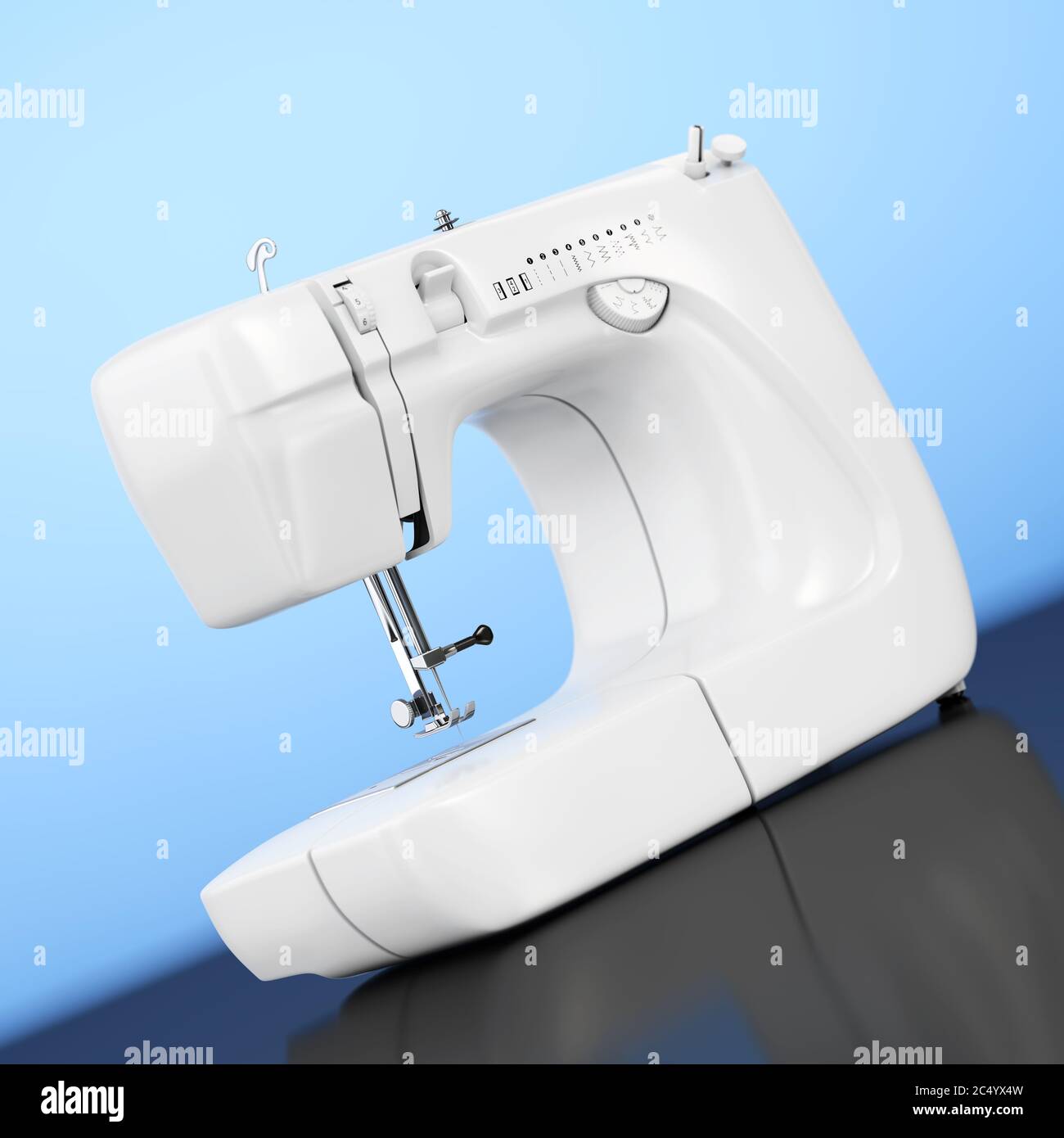 Modern White Sewing Machine on a blue background. 3d Rendering Stock ...