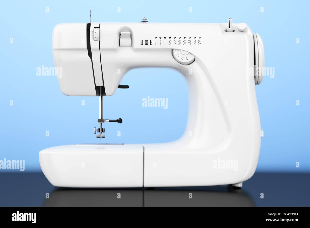 Modern White Sewing Machine on a blue background. 3d Rendering Stock ...