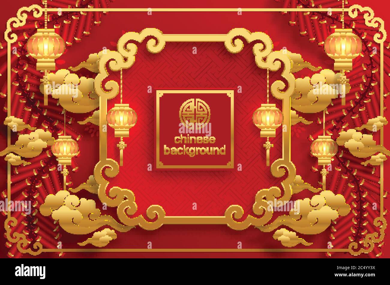 Chinese Oriental Wedding Invitation Card Templates With Beautiful Patterned On Paper Color Background Stock Vector Image Art Alamy