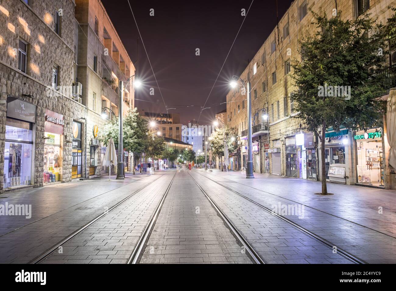 Yaffa Street in Jerusalem at night, Israel Stock Photo