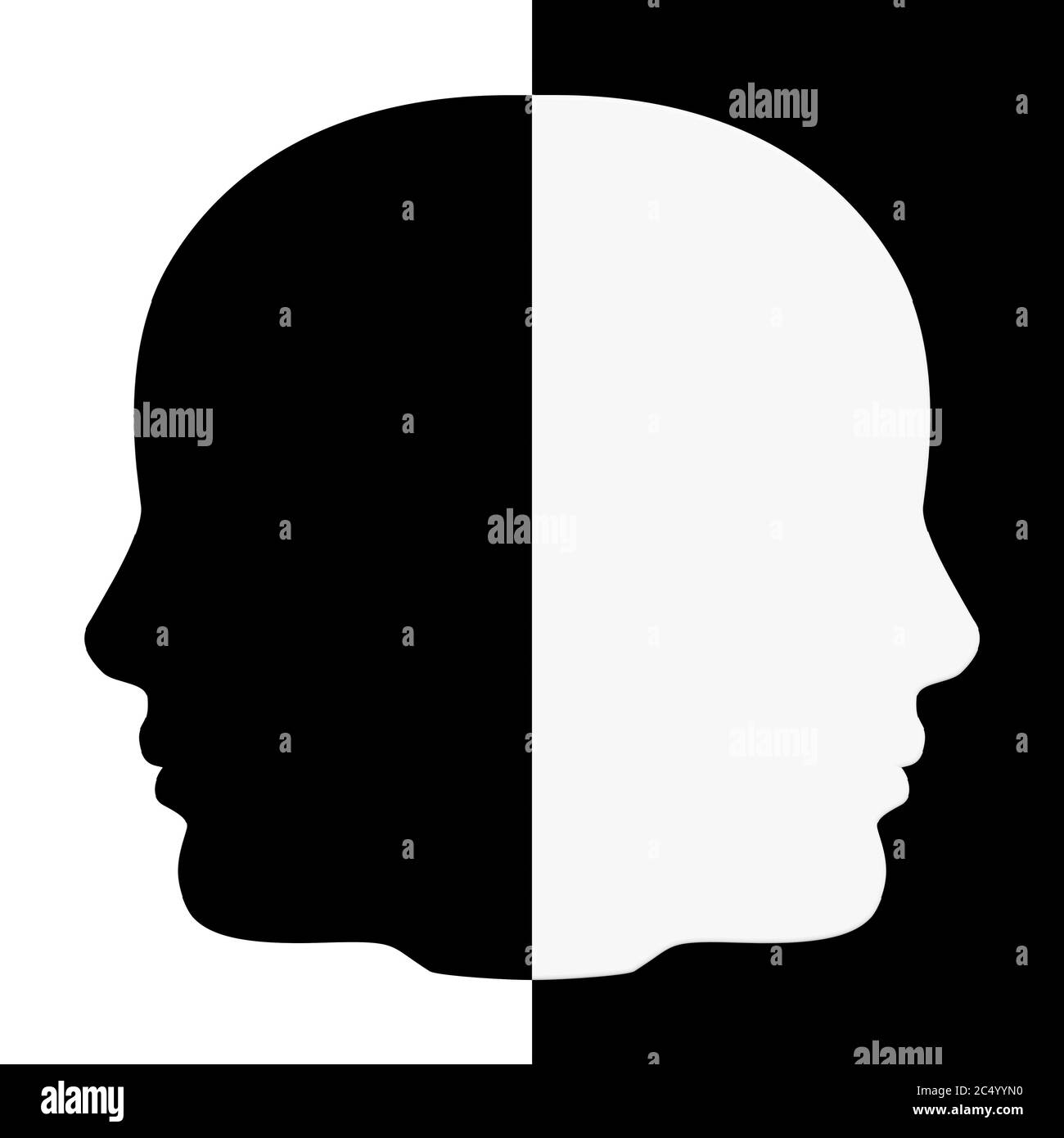 Black and White Human Head Shape extreme closeup. 3d Rendering Stock