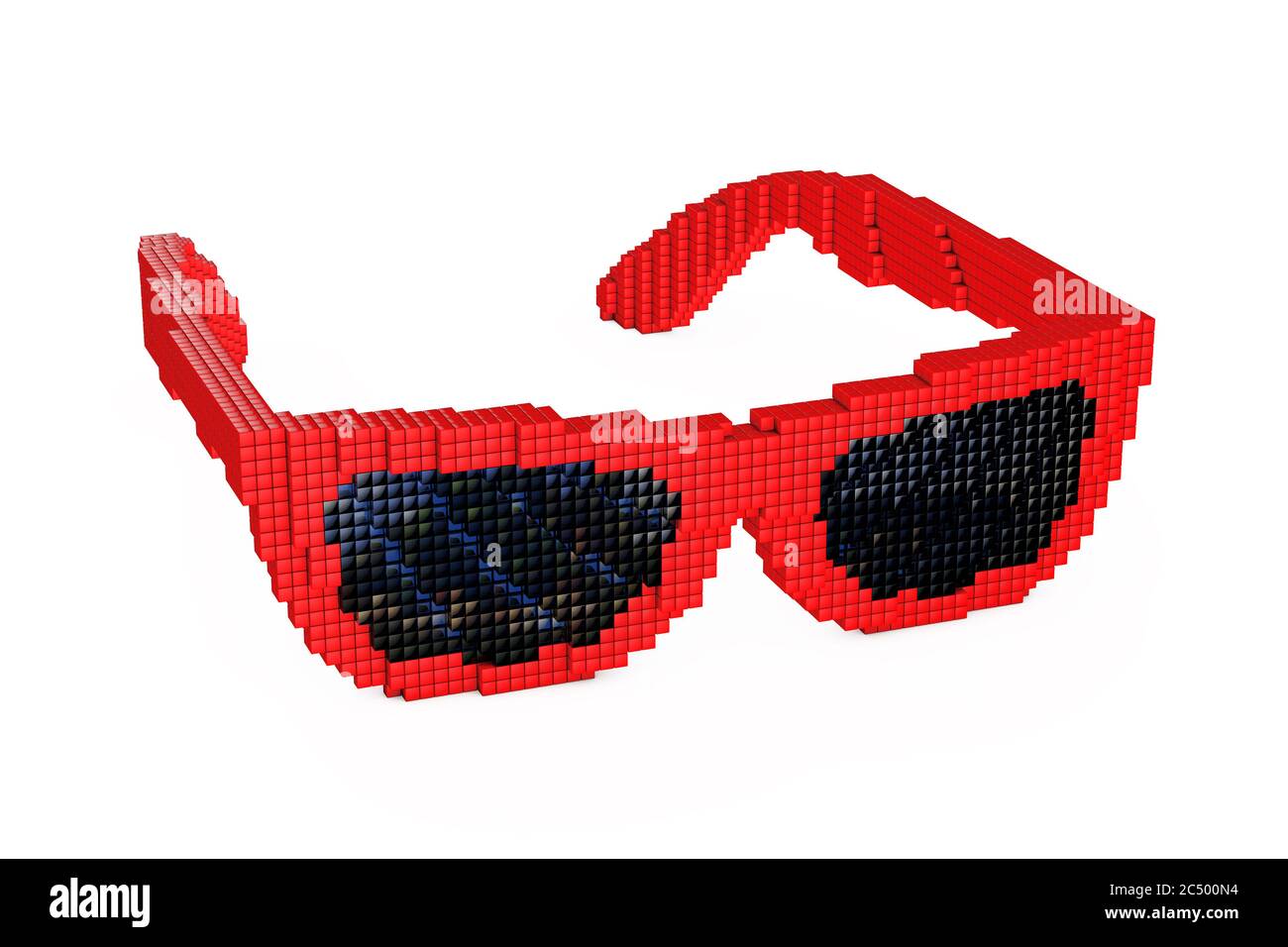 Sunglasses in Pixel Art Style on a white background. 3d Rendering. Stock Photo