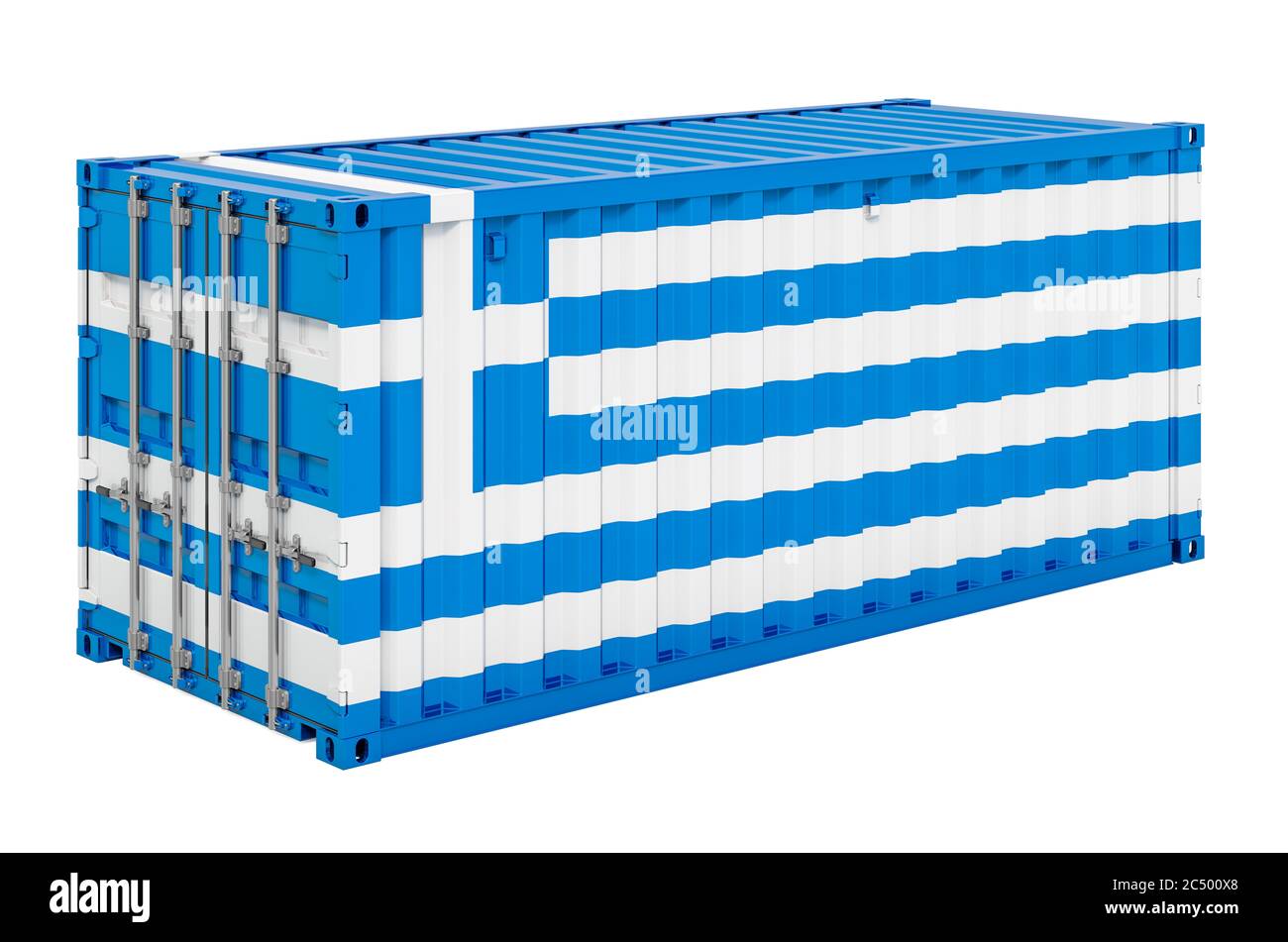 Cargo container with Greek flag, 3D rendering isolated on white background Stock Photo