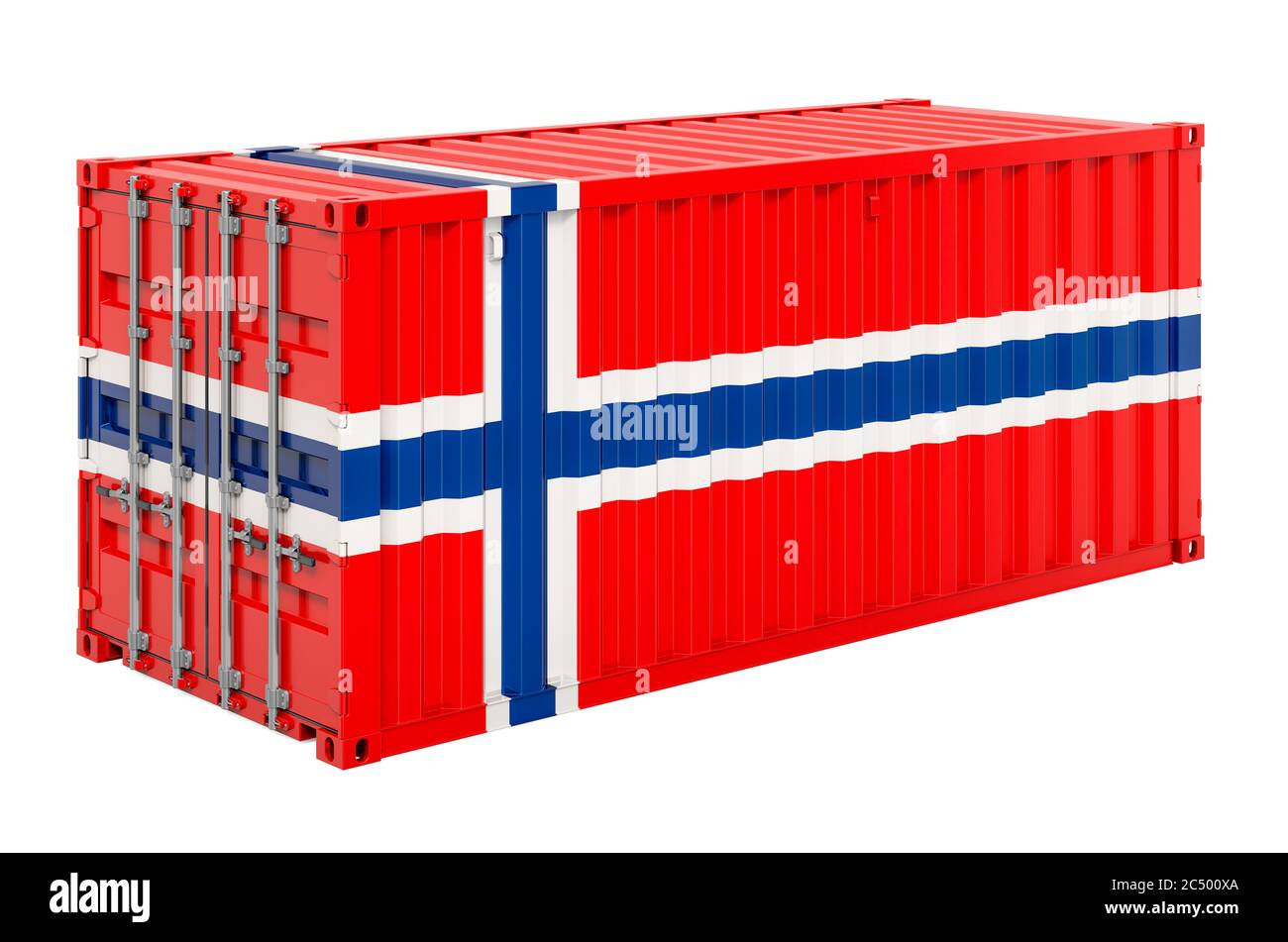 Cargo container with Norwegian flag, 3D rendering isolated on white background Stock Photo