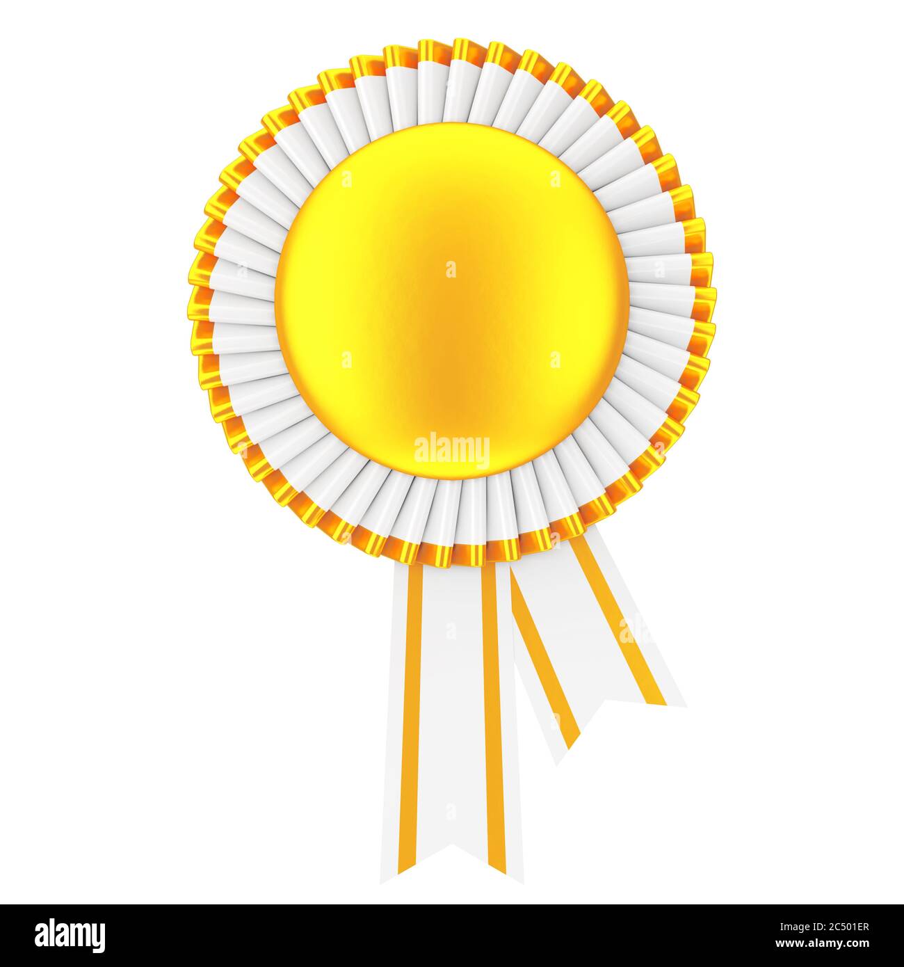 Golden Blank Award Ribbon Rosette on a white background. 3d Rendering