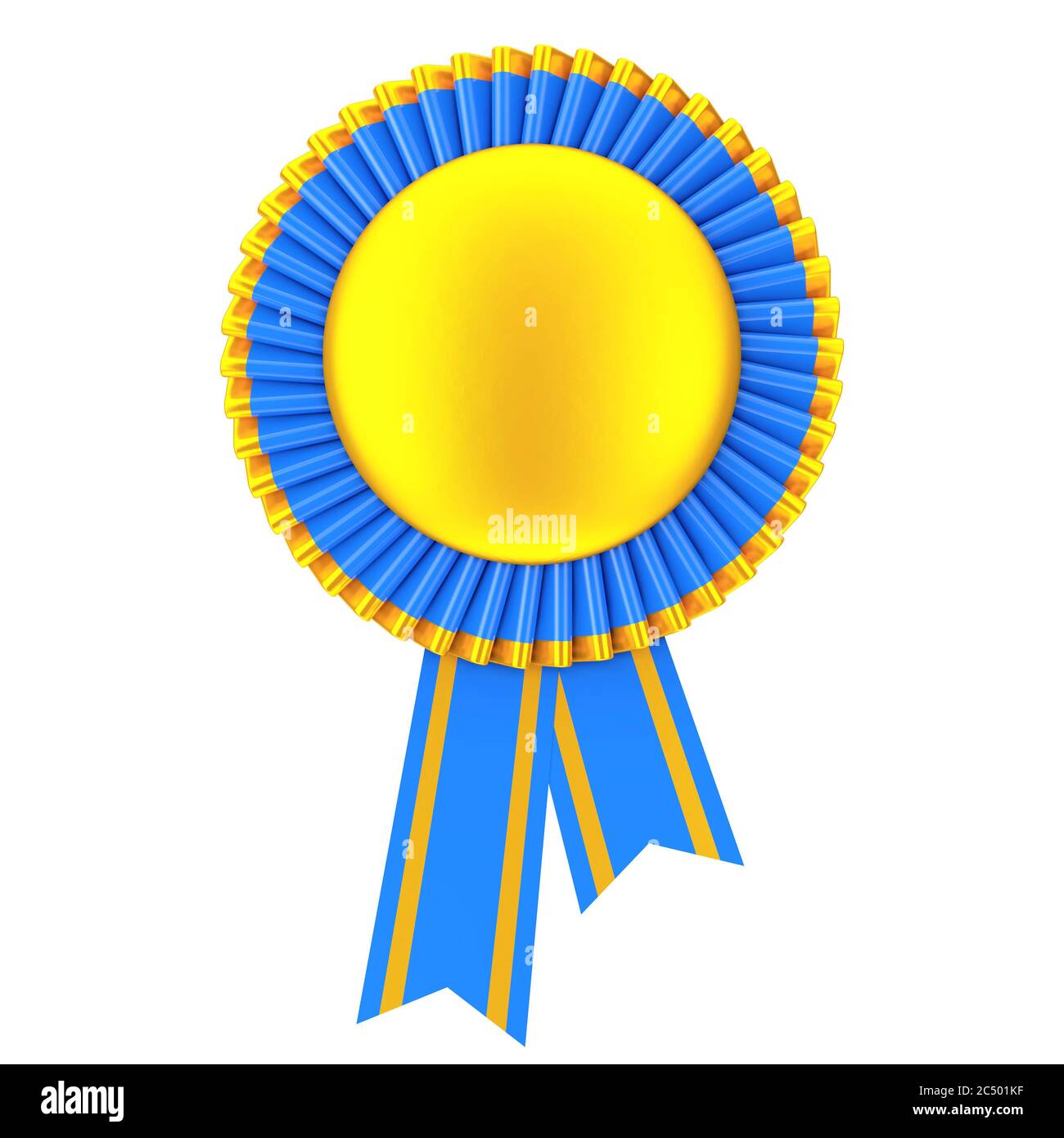 Golden Blank Award Ribbon Rosette on a white background. 3d Rendering