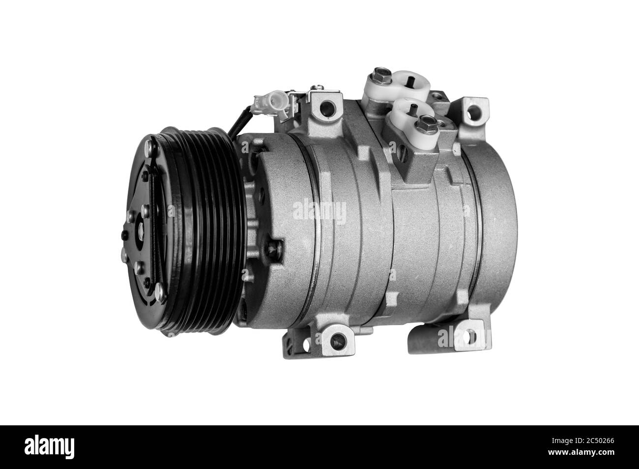 new automotive air conditioning compressor on a white background Stock
