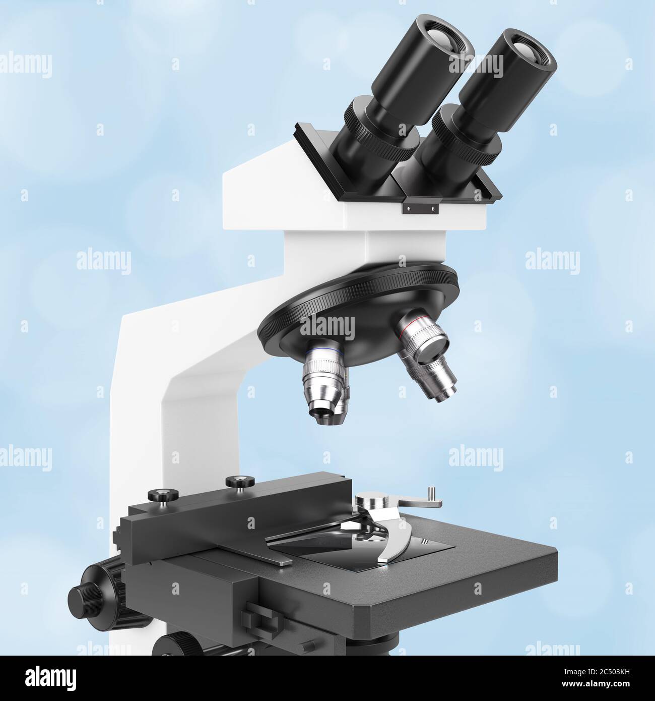 Modern Laboratory Microscope on a blue background. 3d Rendering Stock ...