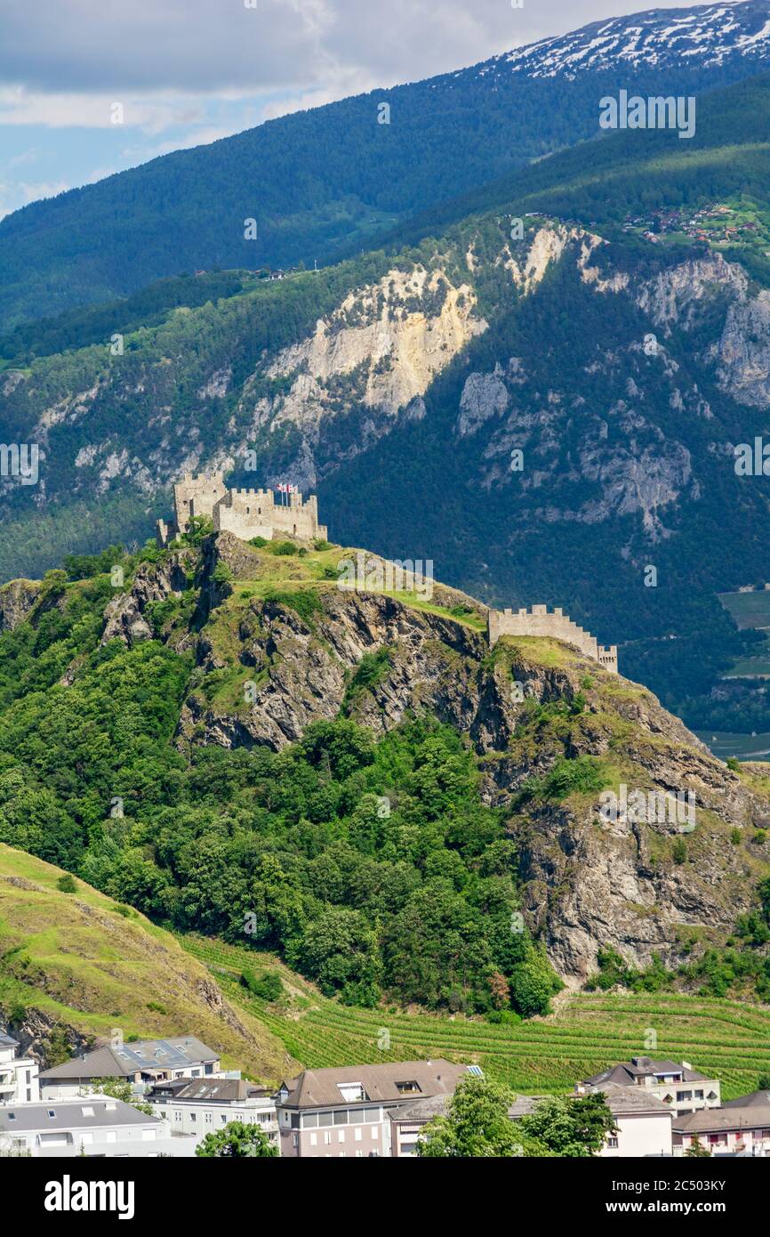 Switzerland, Valais Canton, Sion, Chateau Tourbillon Stock Photo