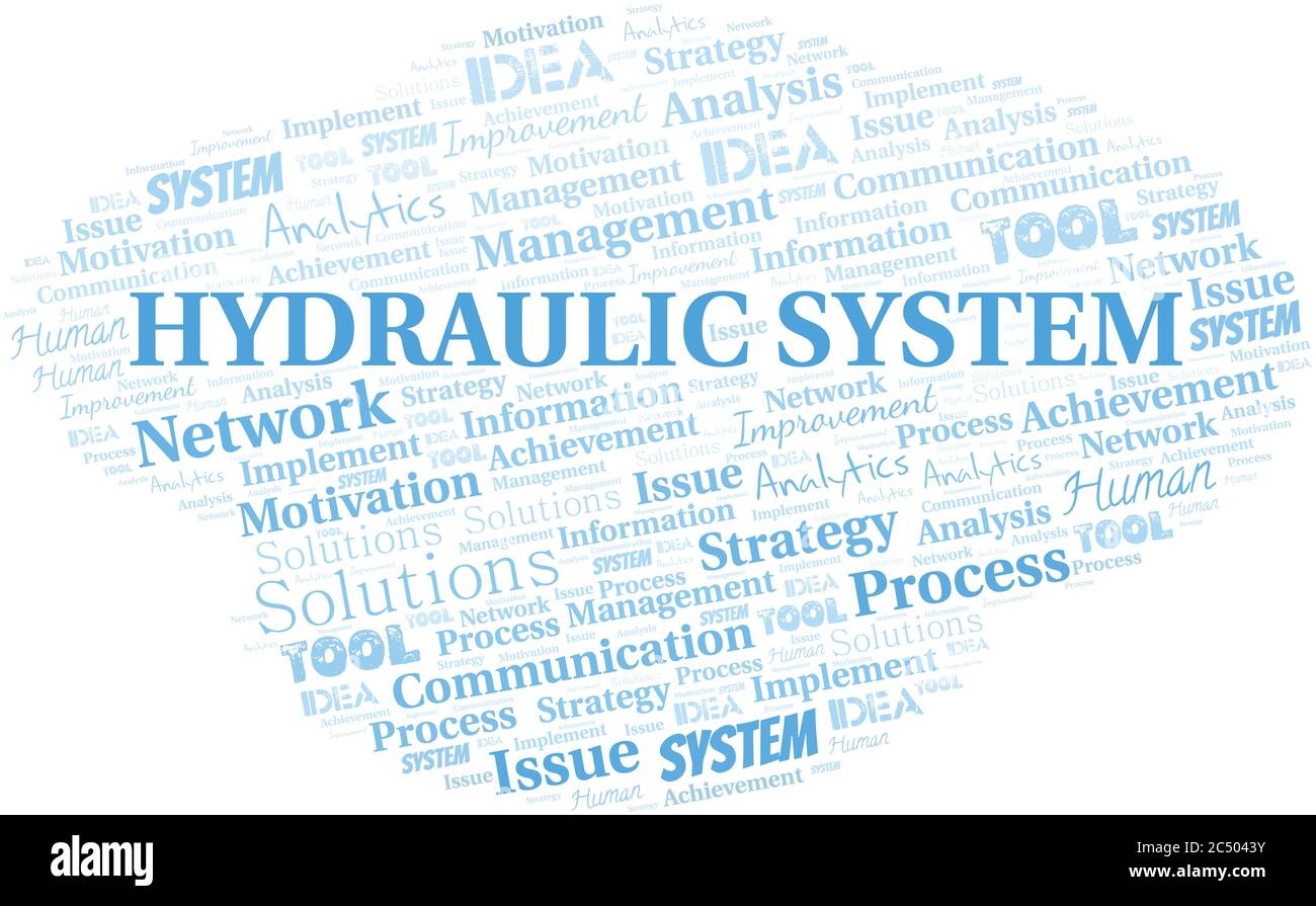 Hydraulic System typography vector word cloud. Wordcloud collage made with the text only Stock