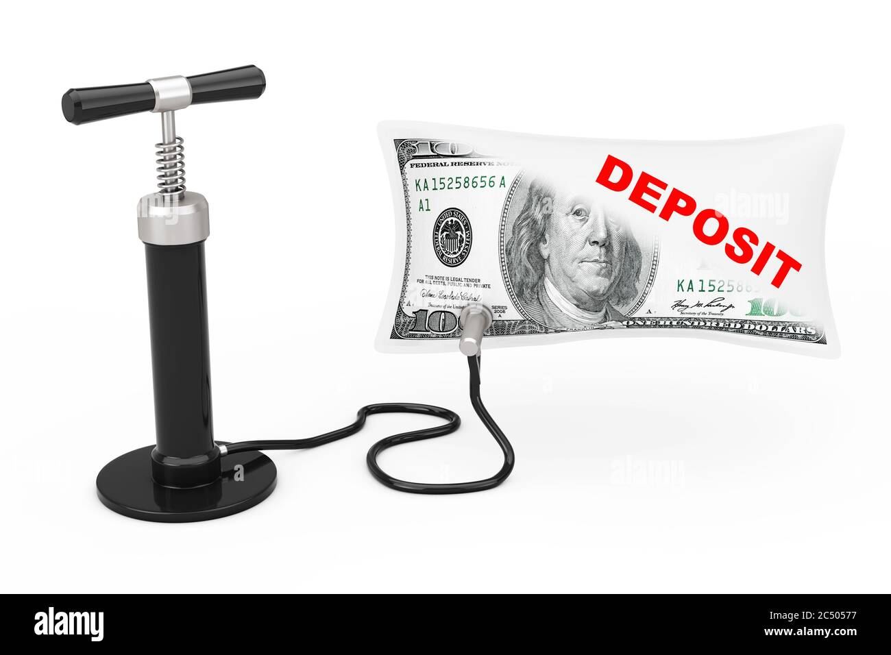 Black Hand Air Pump Inflates US Dollars Balloon with Deposit Sign on a ...