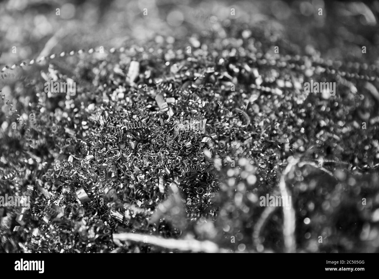 Metal shavings. Metalworking and materials. Stock Photo