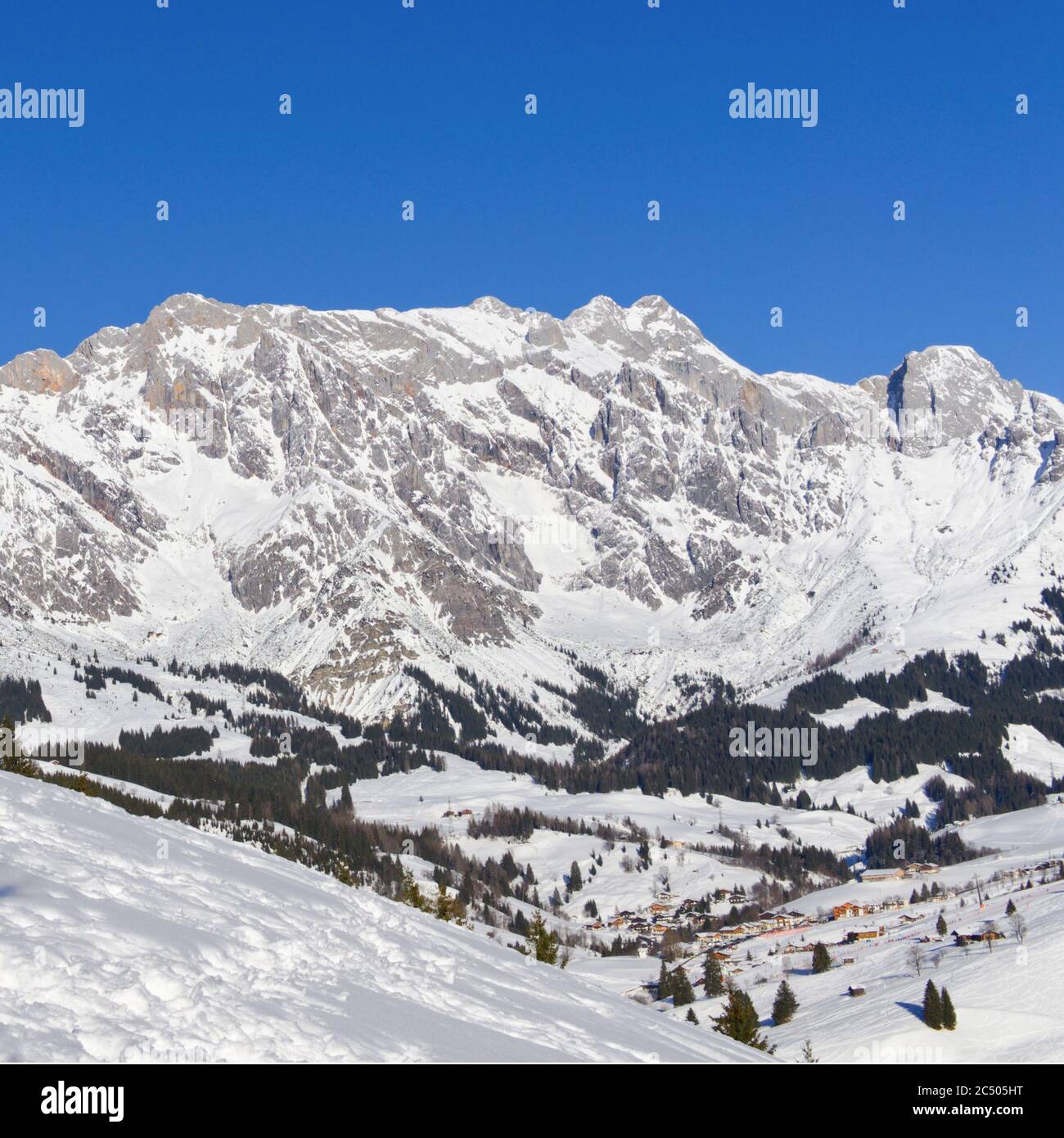 Snowy Mountain in Austria Stock Photo