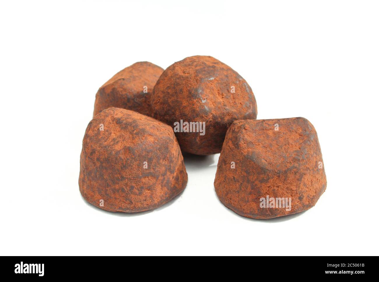 Belgian cocoa dusted chocolate truffles. Classic dessert isolated on