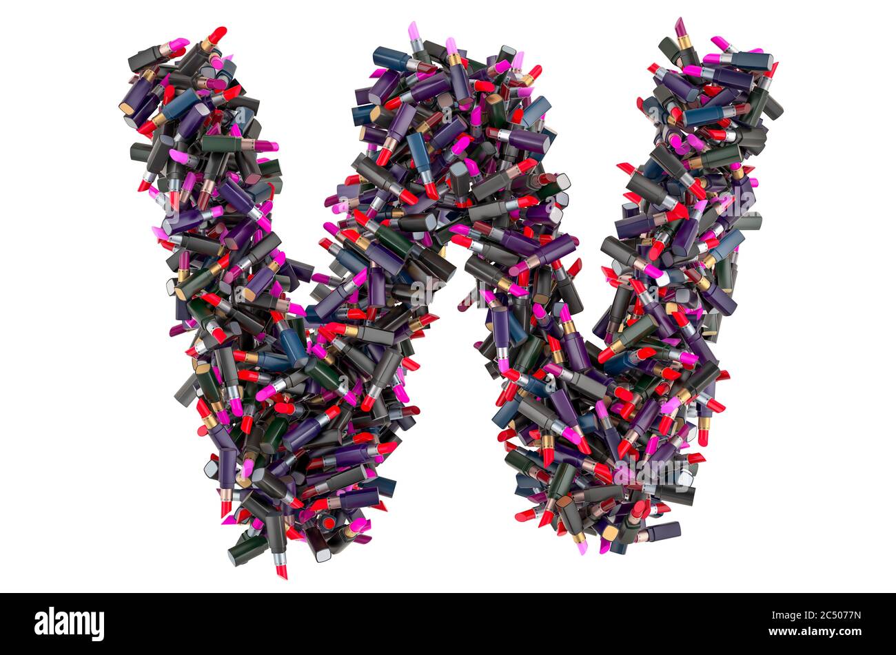 Letter W from colored lipsticks, 3D rendering isolated on white ...