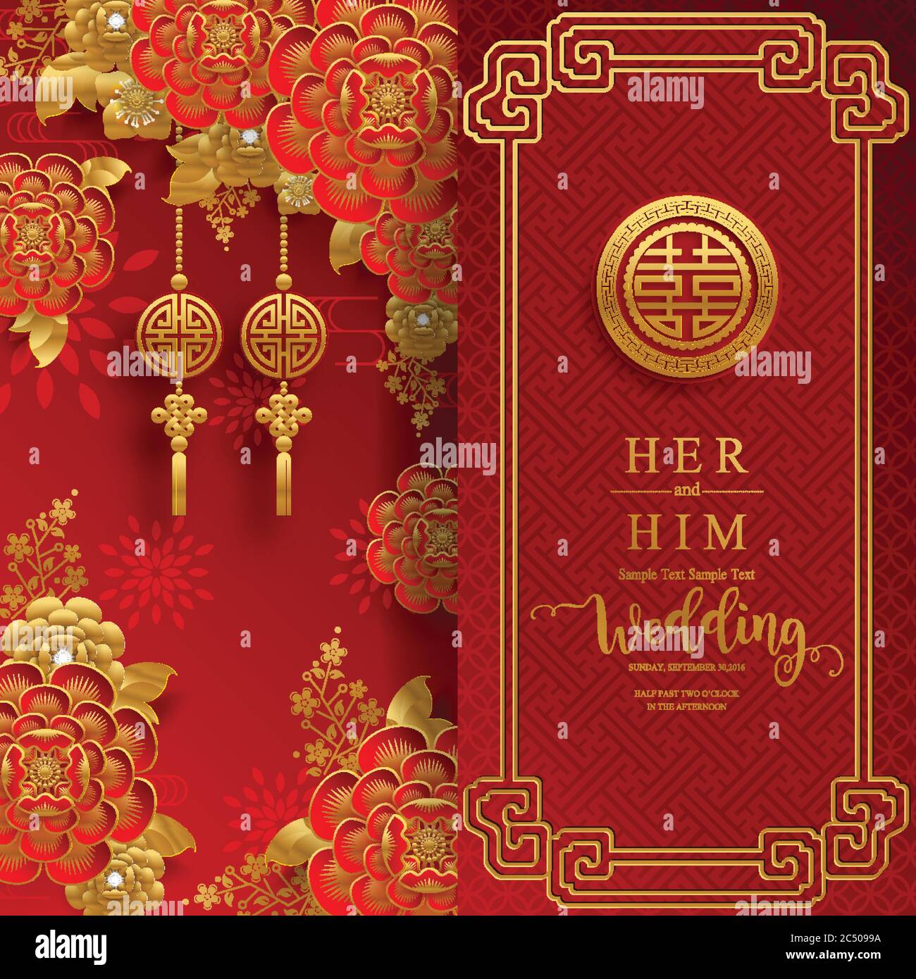 chinese oriental wedding Invitation card templates with beautiful patterned  on paper color Background Stock Vector Image & Art - Alamy