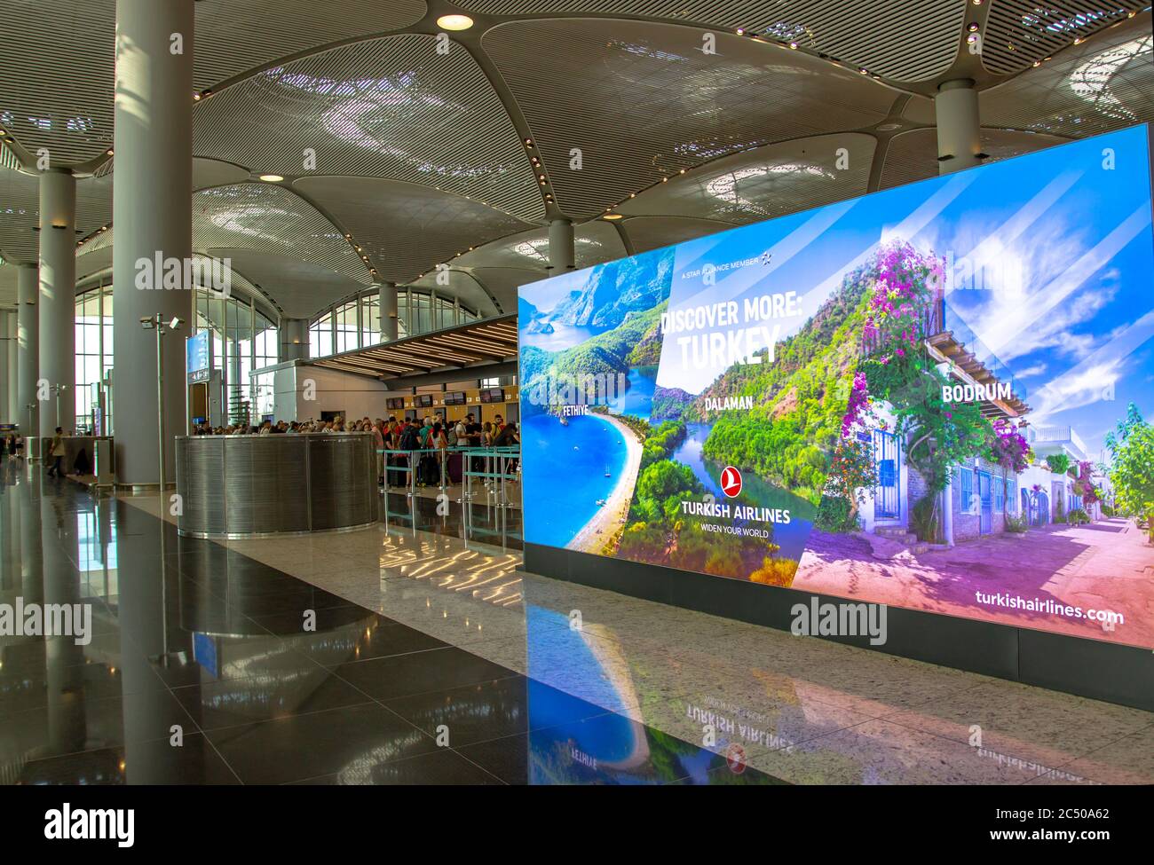 Istanbul, Turkey - August 07, 2019: Interior view of the Istanbul new airport. New Istanbul Airport is the main international airport located in Istan Stock Photo