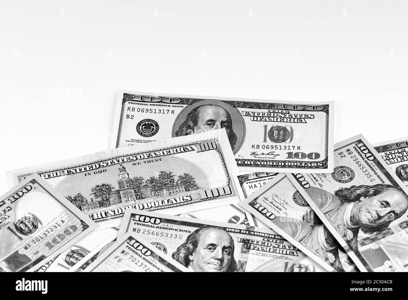Background of 100 dollar banknotes Black and White Stock Photos ...