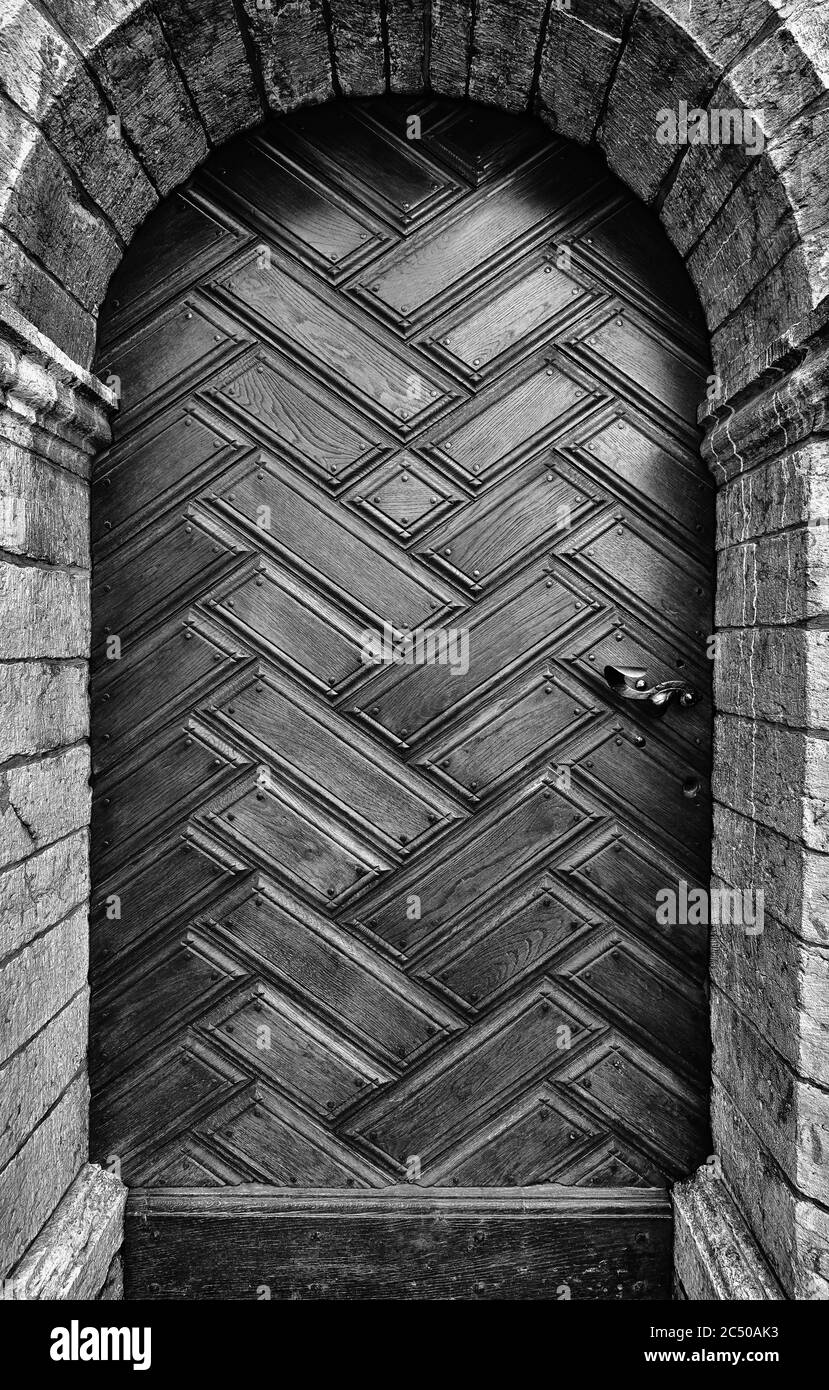 Church entrance wooden door Black and White Stock Photos & Images - Alamy