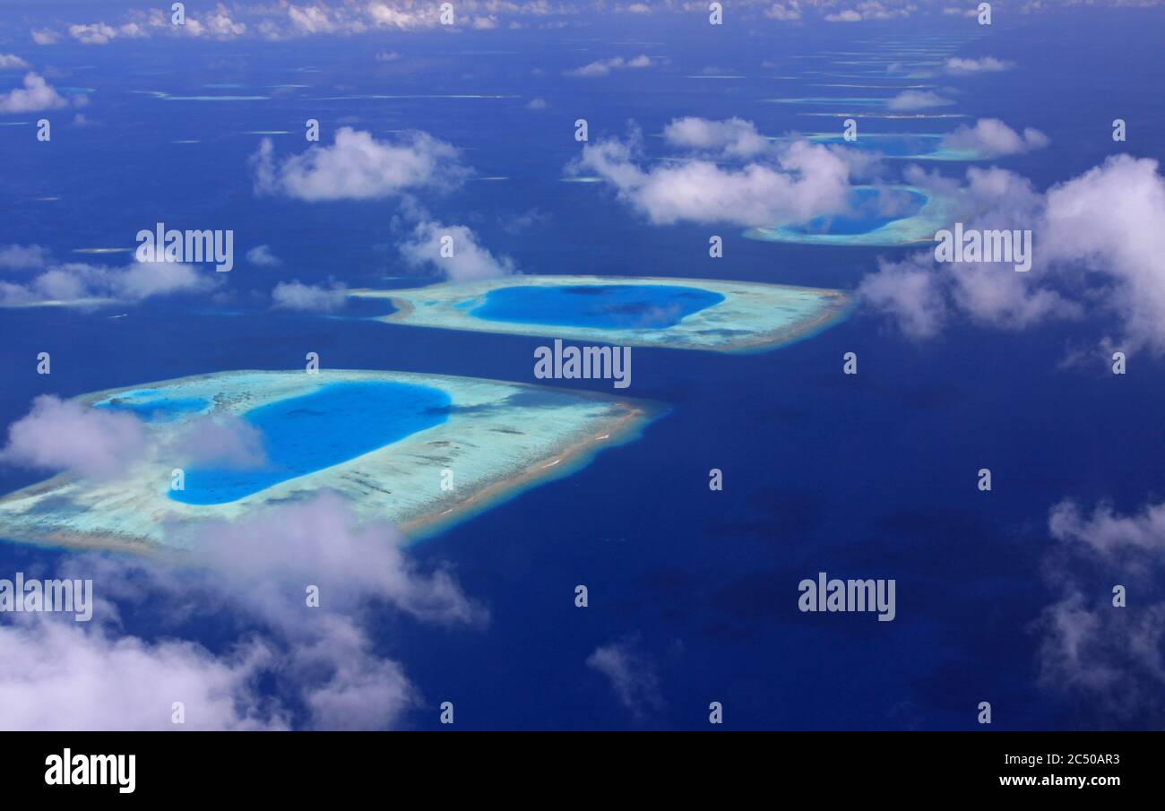 Maldives Atolls Aerial Stock Photo