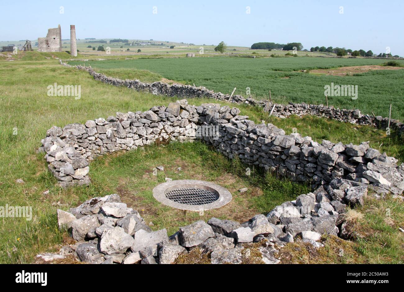 Disused lead mine at Magpie Mine in the Derbyshire Peak District National Park Stock Photo