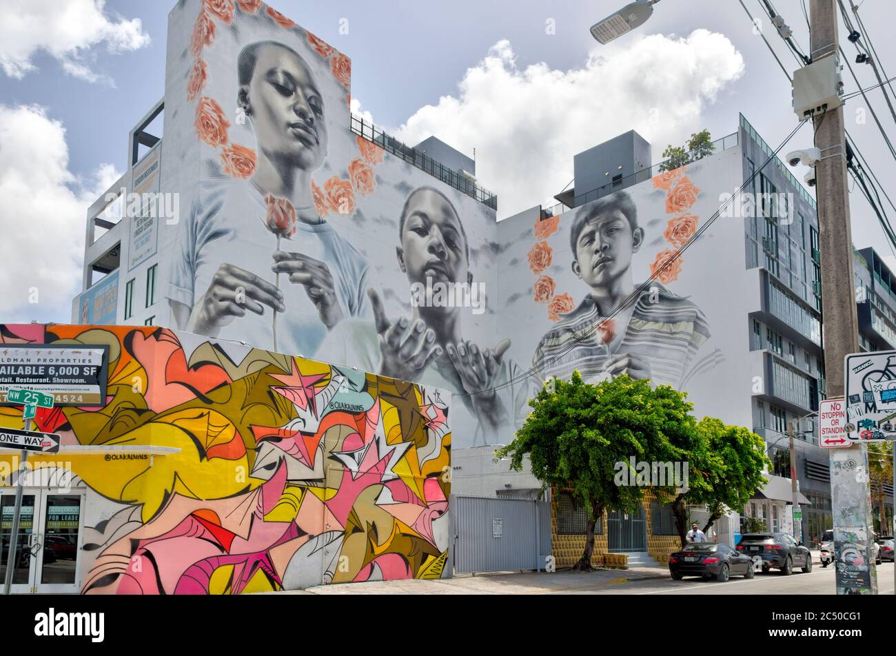 Mural portraits painted in a wall at Wynwood in Miami, FL Stock Photo