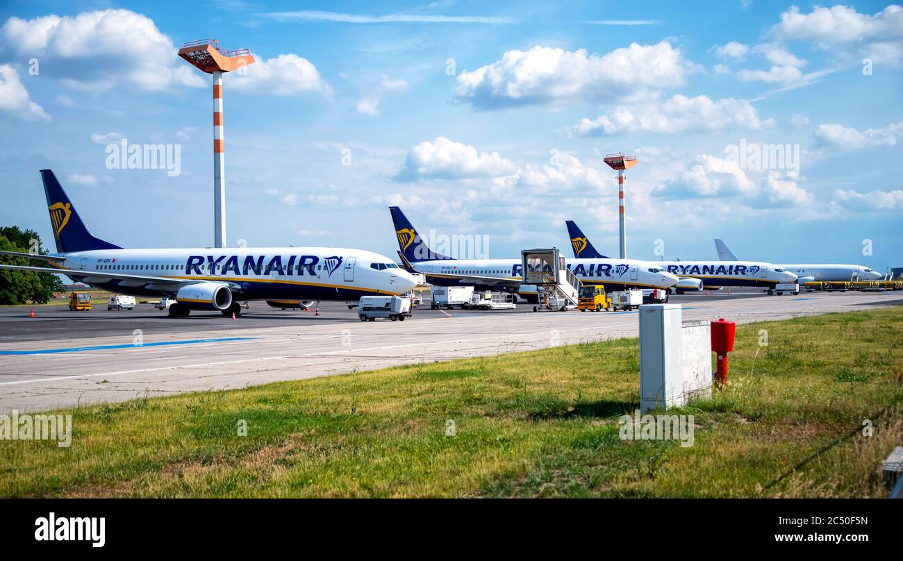 Berlin, Germany, 06/18/2020: Ryanair planes in outside position at the airport in Berlin-Schönefeld Stock Photo