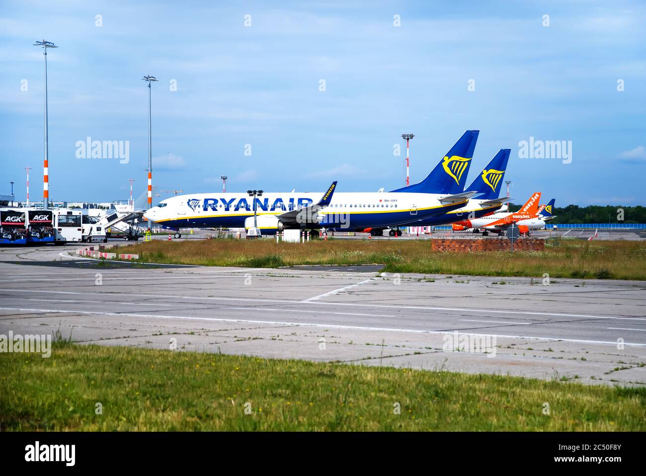 Berlin, Germany, 06/18/2020: Ryanair planes in outside position at the airport in Berlin-Schönefeld Stock Photo