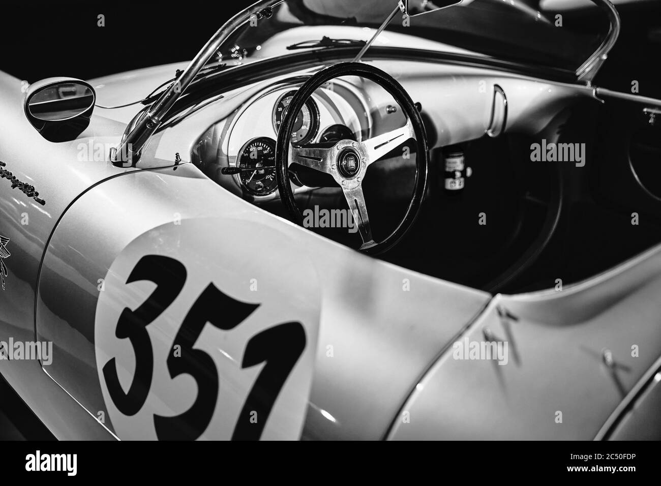 Porsche 550 Spyder. Legendary first Porsche racing car. Vintage racing car on cars exhibition. Classic Car exhibition - Heydar Aliyev Center, Baku, Az Stock Photo