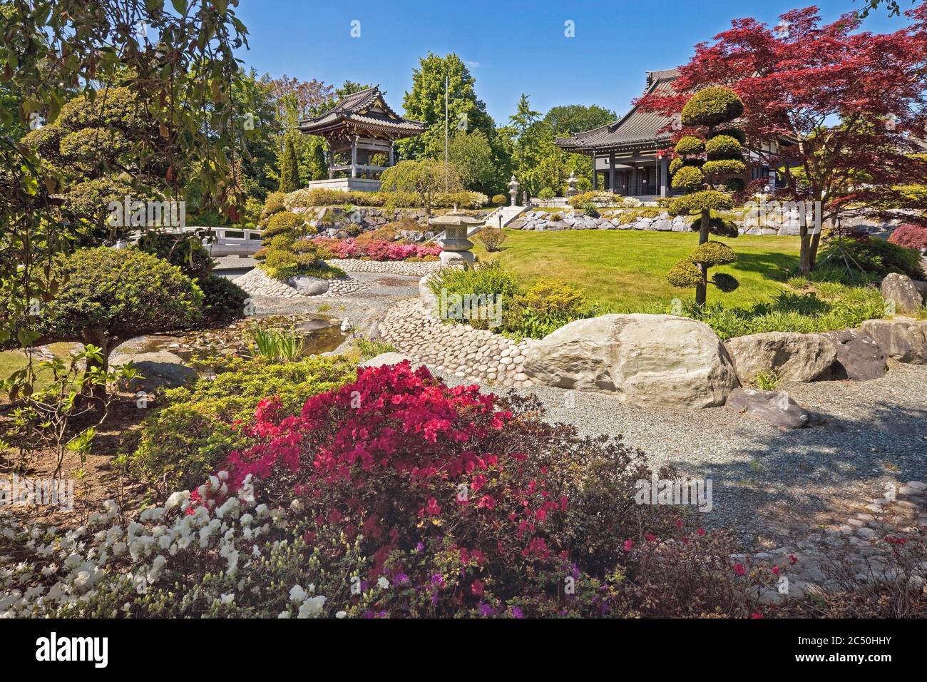 temple garden of the EKO-house of Japanese Culture, Germany, North Rhine-Westphalia, Lower Rhine, Dusseldorf Stock Photo