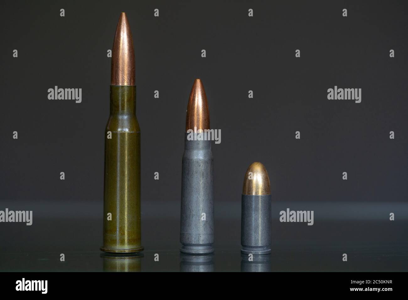 Left to Right: 7.62X54, 7.62X39, 9mm Stock Photo