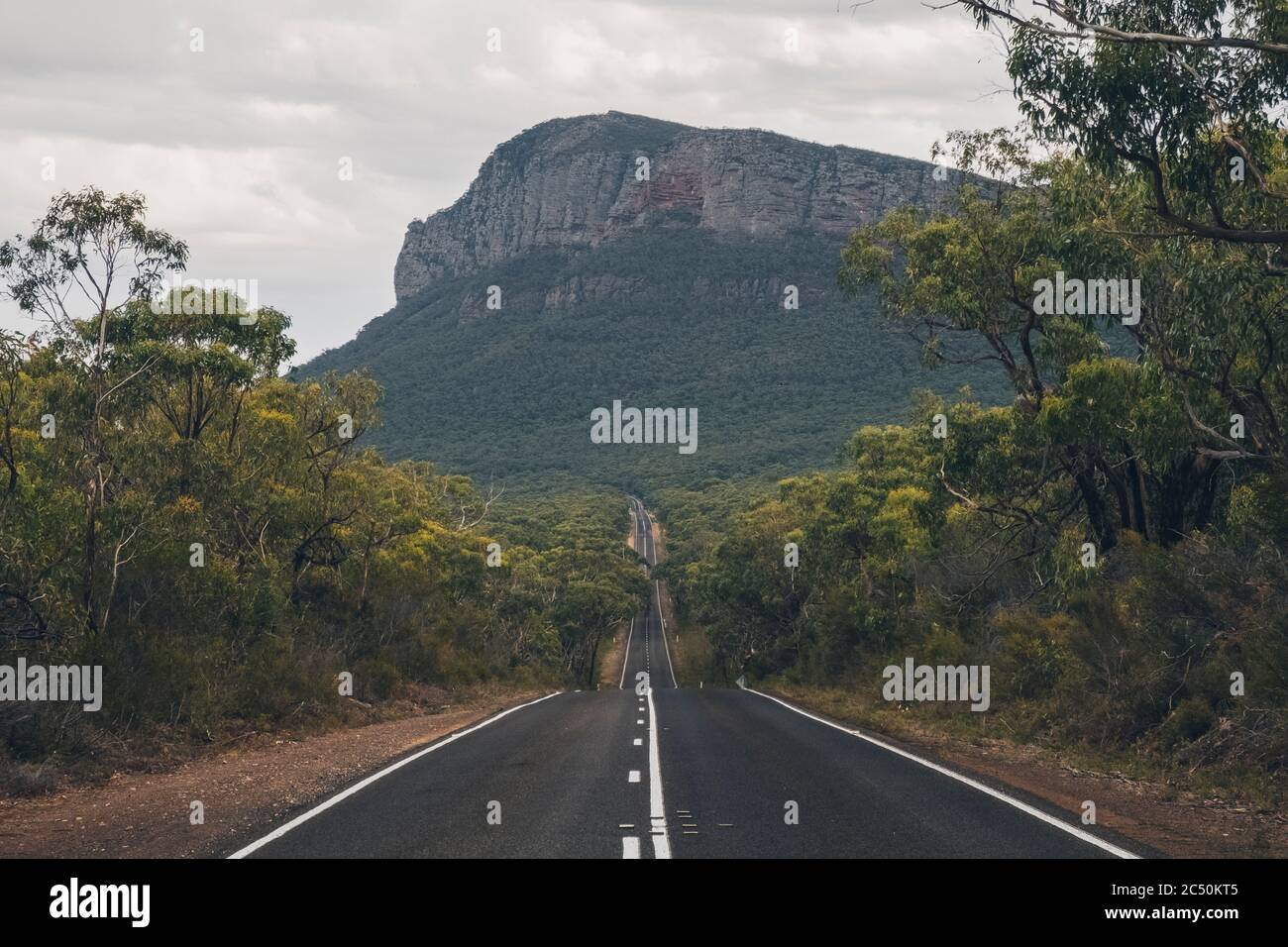 Endless road towards mountains at the Grampian National Park, Victoria
