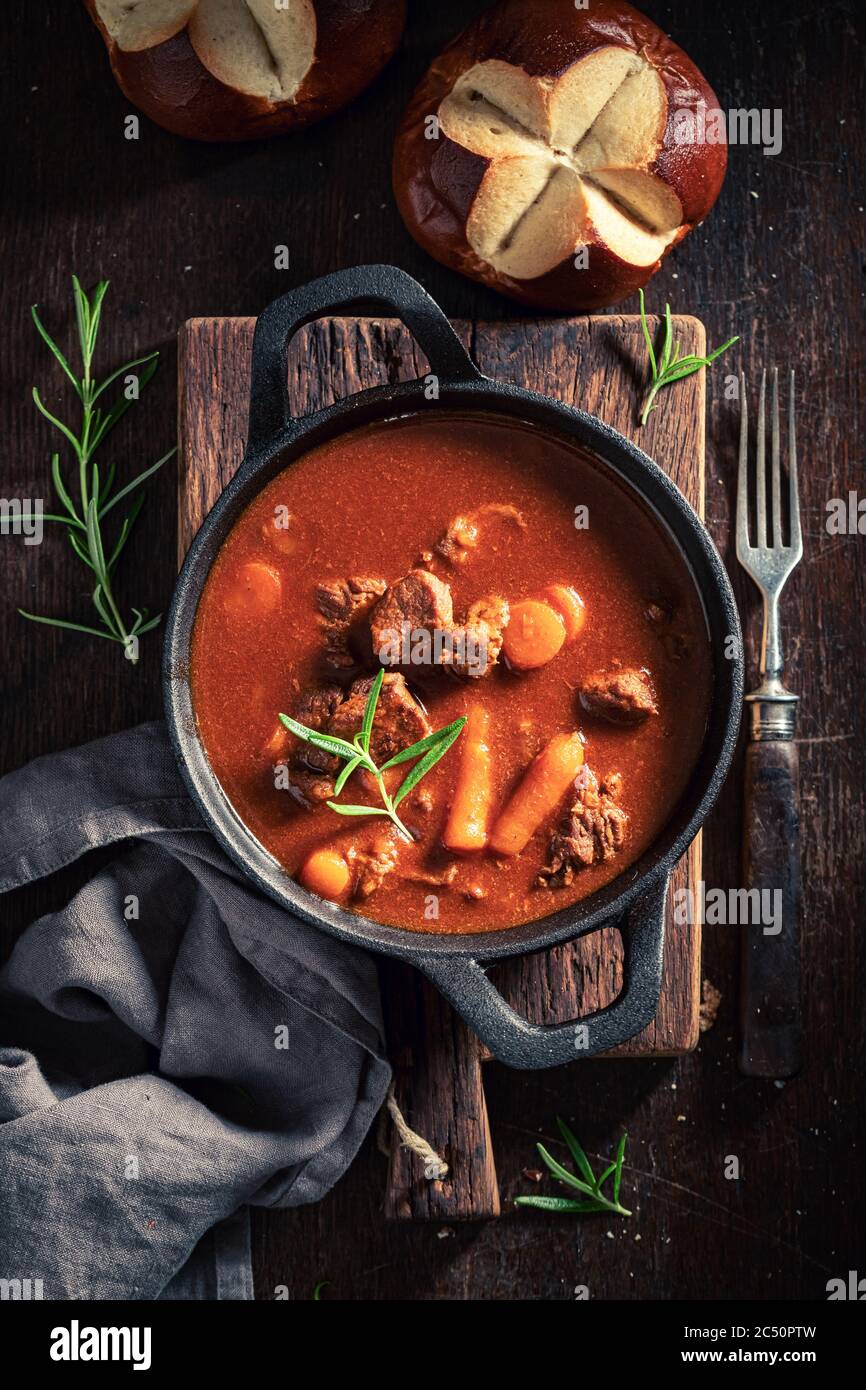 Tasty goulash made of beef and vegetables Stock Photo