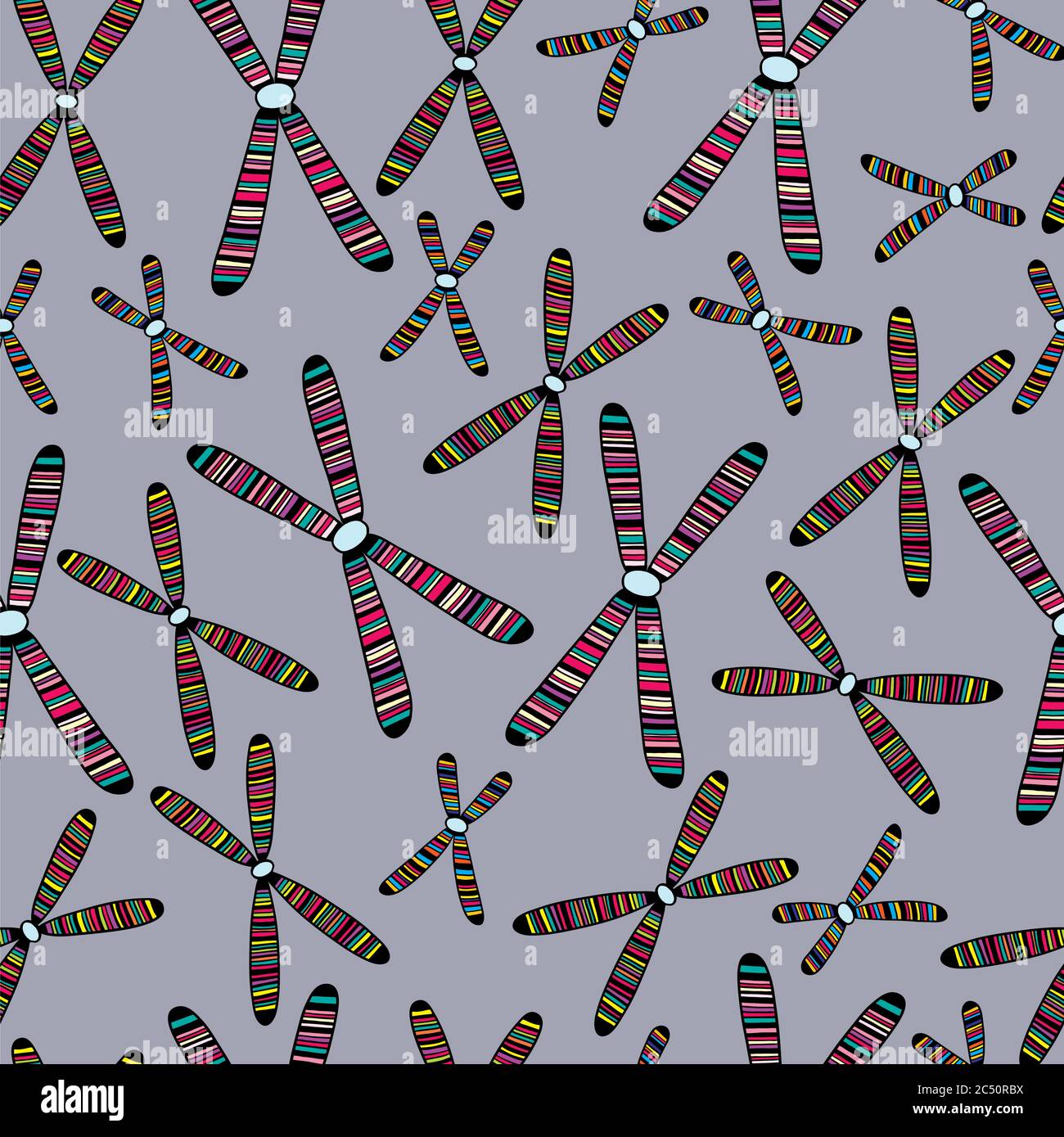 Seamless pattern with colorful chromosomes. Vector illustration. Stock Vector