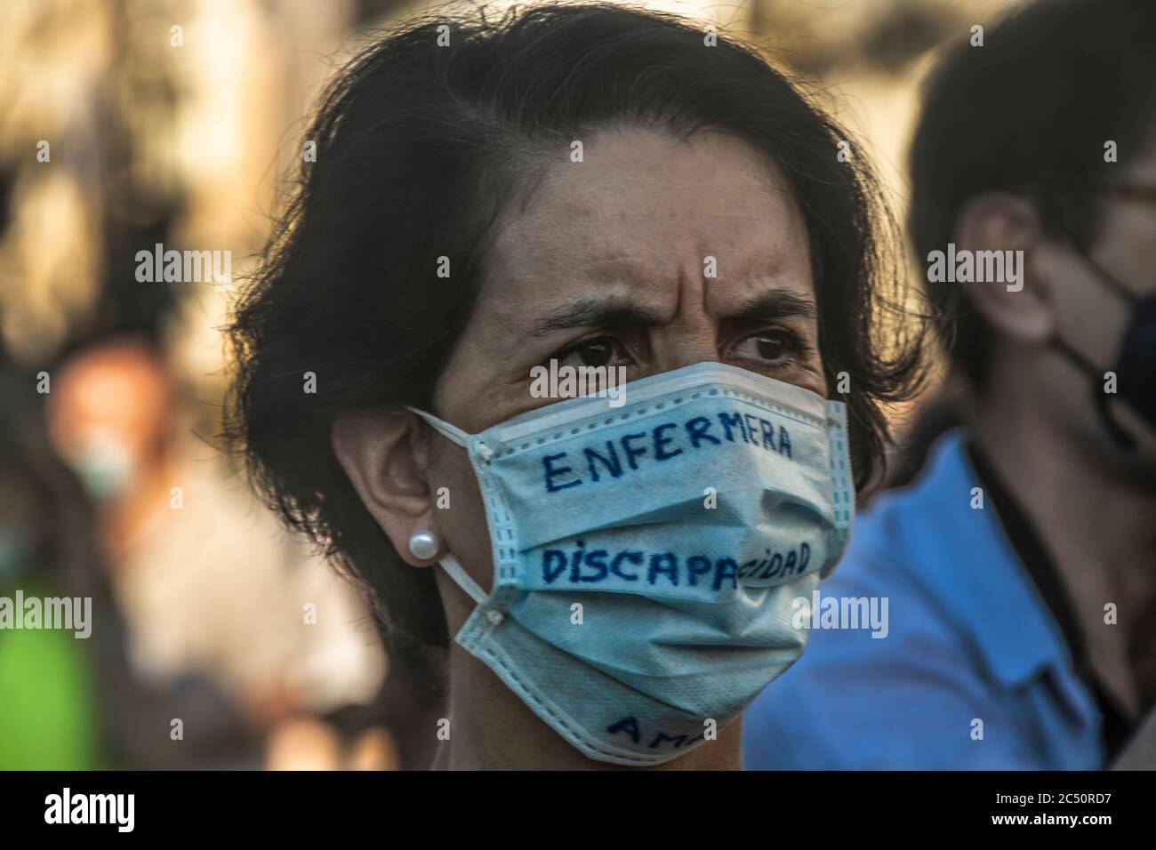 Hundreds of people have gathered at a gathering in Puerta del Sol in Madrid, Spain for protests against the privatization of public health in which he Stock Photo