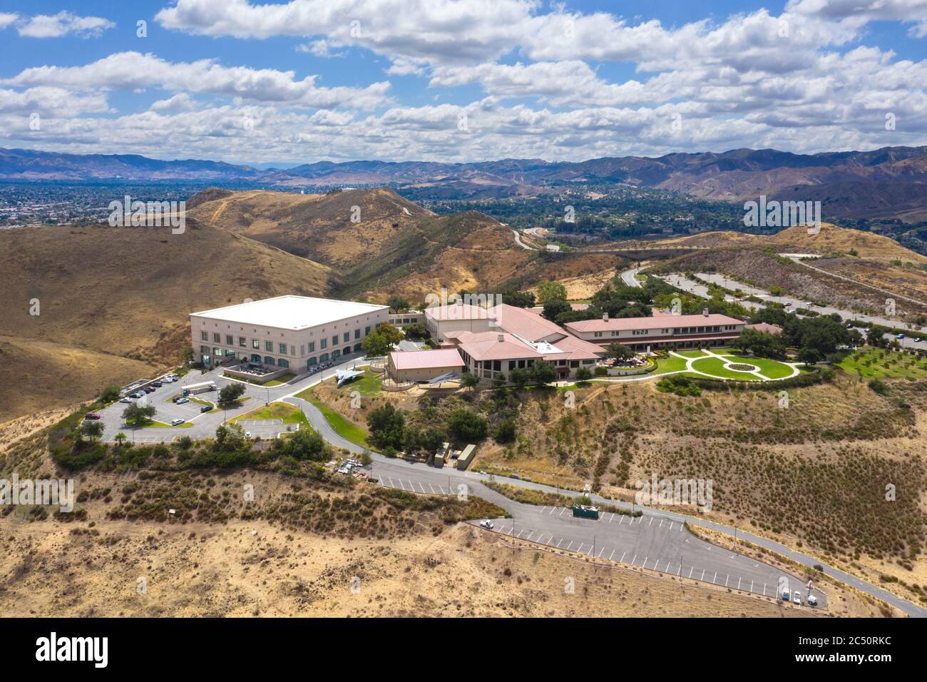 Aerial view of the Ronald Reagan Presidential Library in Simi Valley, California Stock Photo
