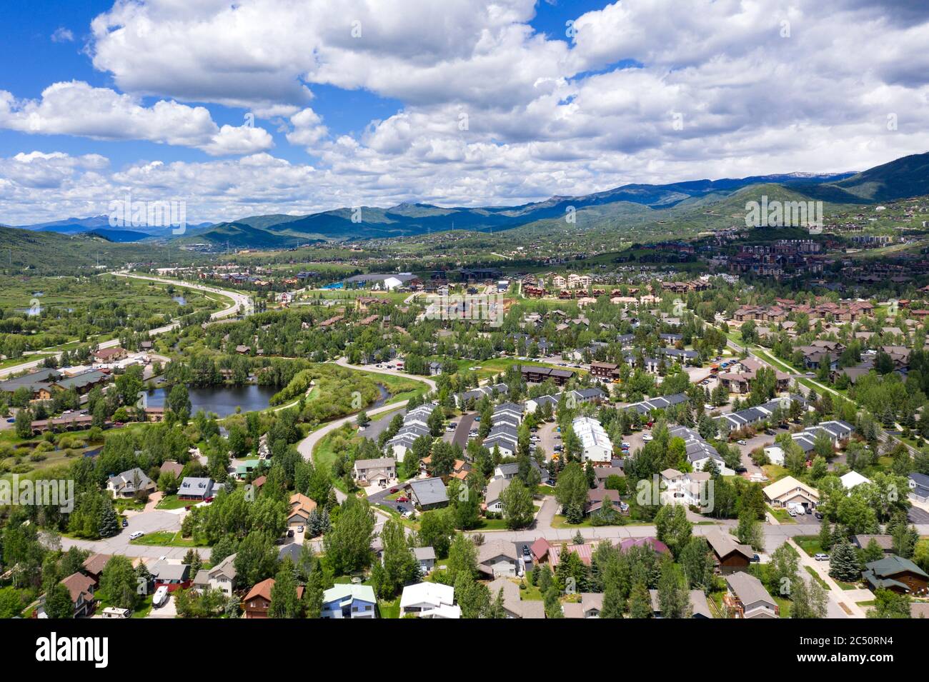 Aerial views of Steamboat Springs Colorado Stock Photo