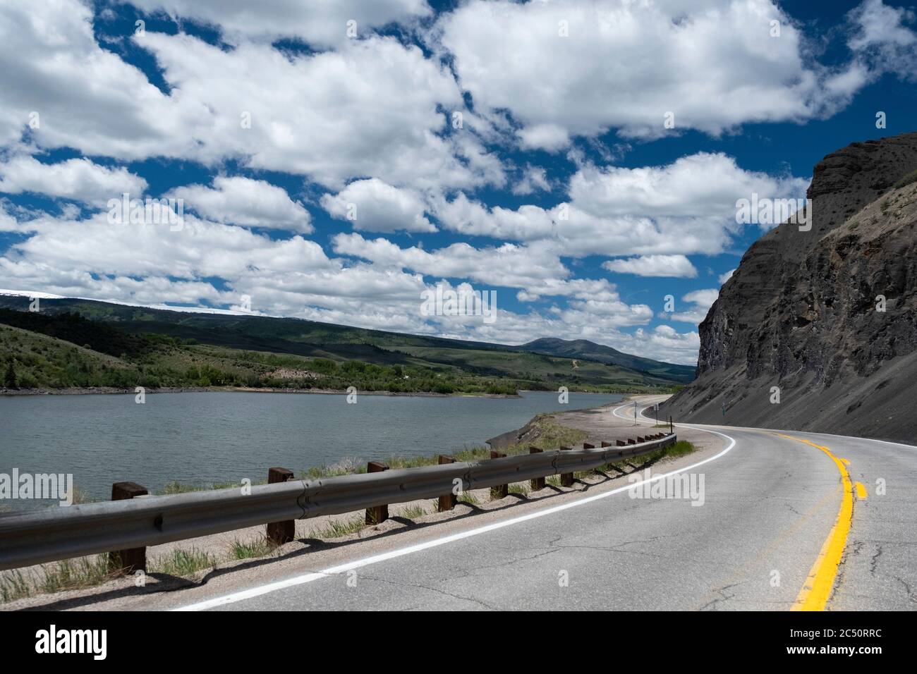 Colorado highway 9 passing Green Mountain reservoir in Summit County Stock Photo