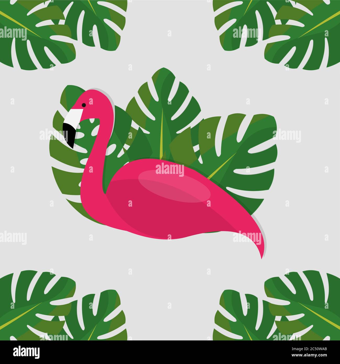 Flamingo with monstera plant vector illustration Stock Vector