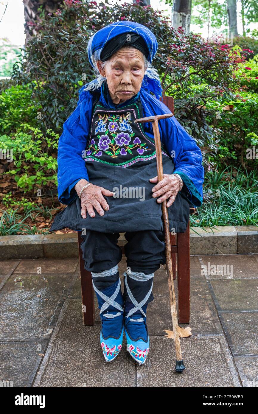 Kunming, China - June 24, 2019: Portrait of a Chinese woman that had her feet  bound (footbinding) also called Lotus Feet Stock Photo - Alamy