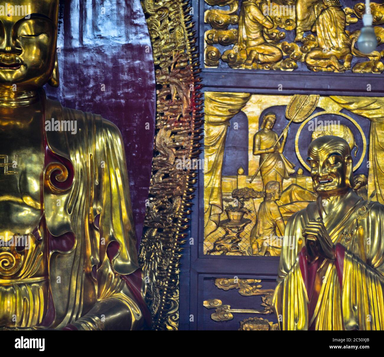 Baotong Temple The Hall of Jade Buddha, golden statue of Buddah. Wuhan