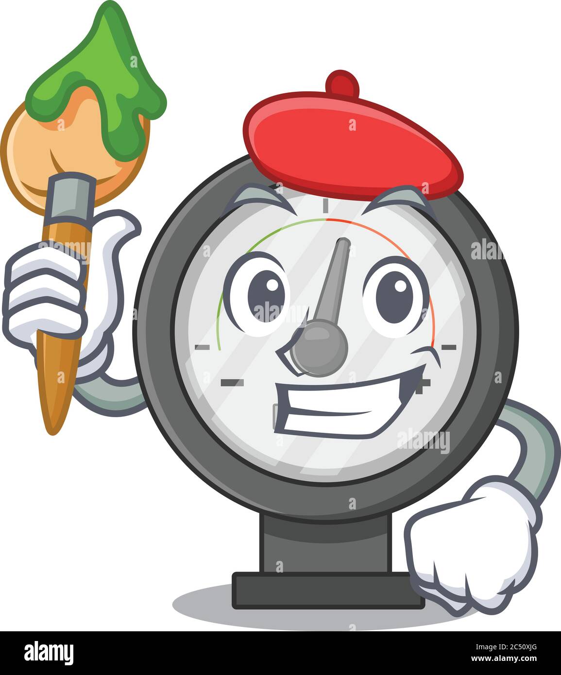 Pressure gauge artist cartoon picture style paint a landscape using a