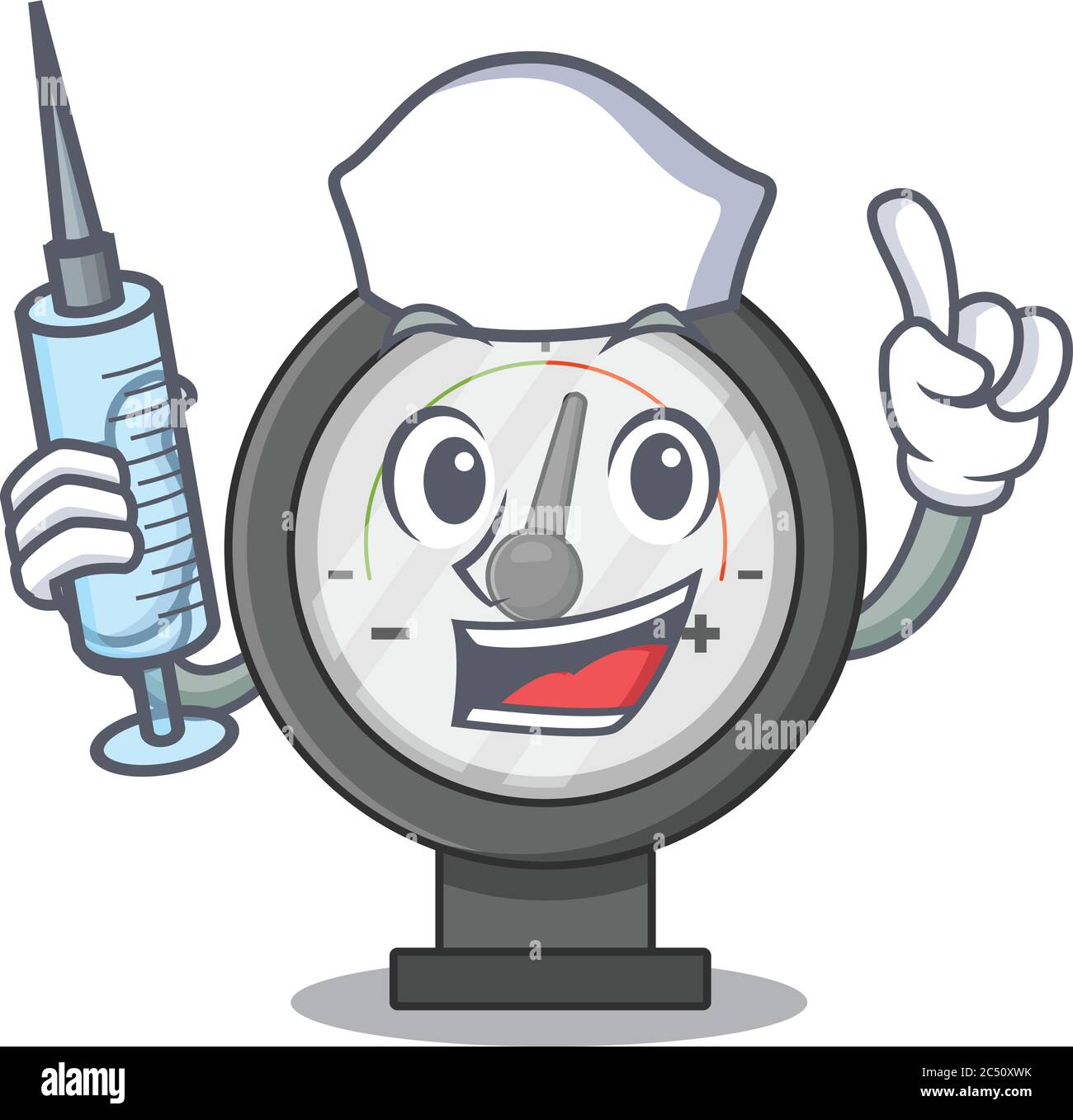 A dedicate pressure gauge nurse mascot design with a syringe Stock