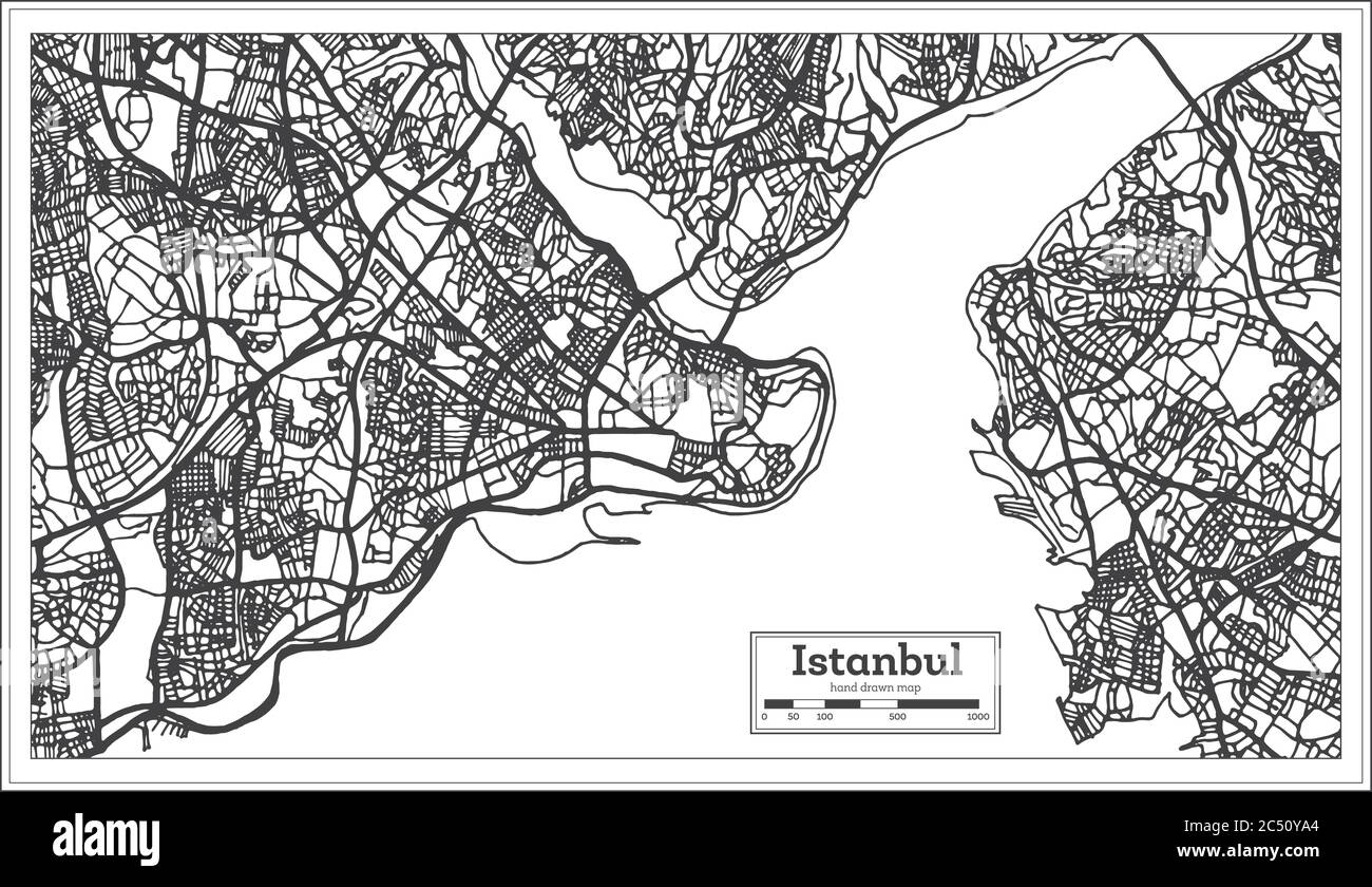 Istanbul Turkey City Map In Black And White Color In Retro Style Outline Map Vector Illustration Stock Vector Image Art Alamy