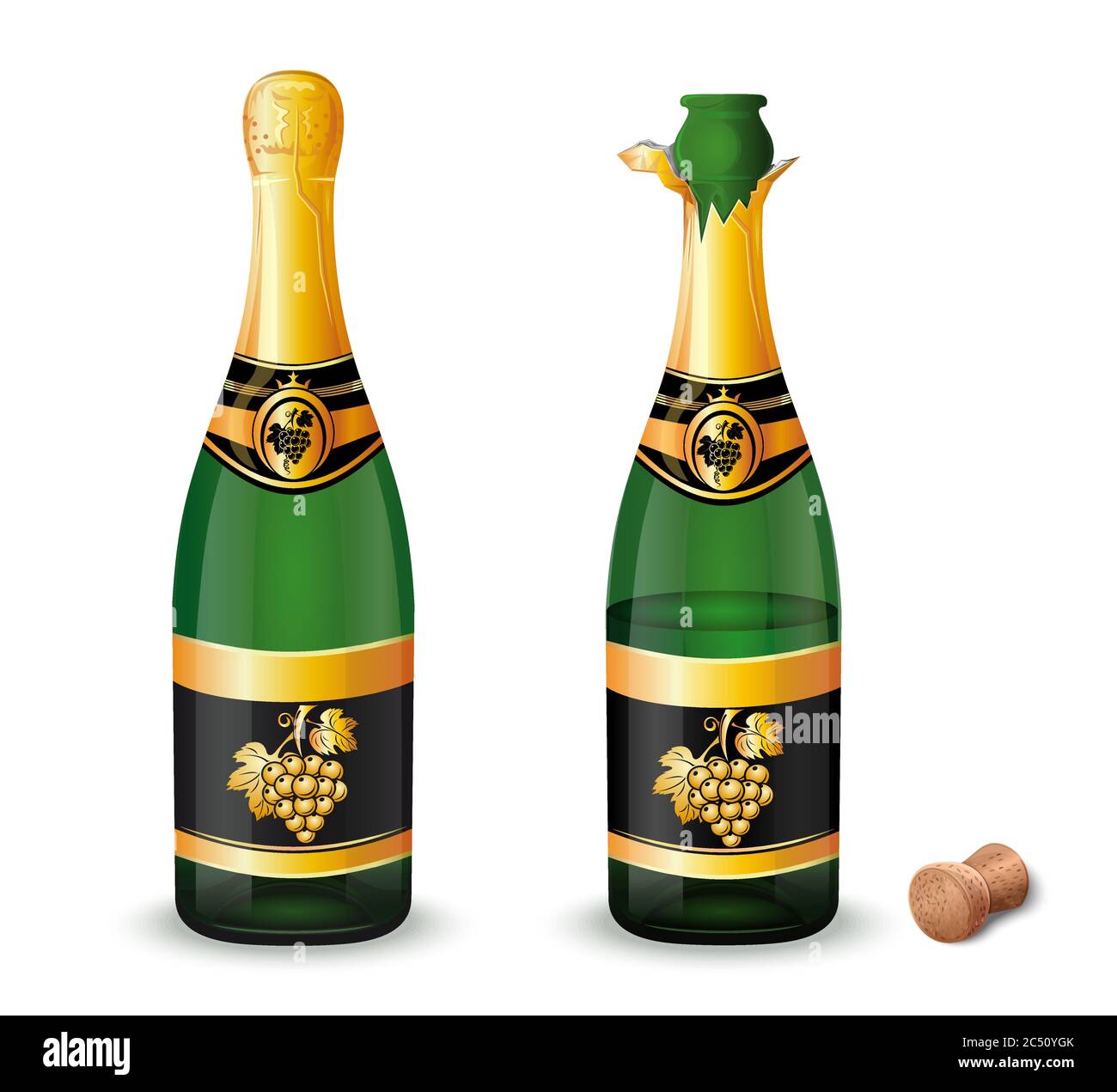Open and closed bottle of champagne with label Stock Vector Image & Art
