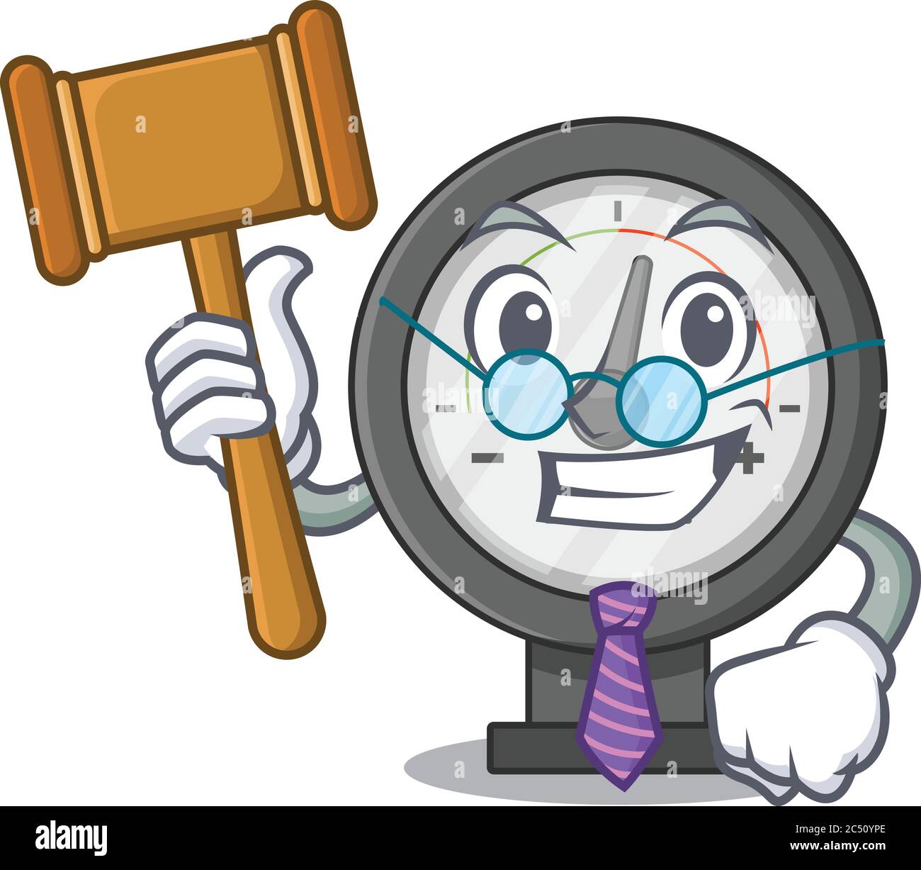 A judicious judge of pressure gauge caricature concept wearing glasses Stock Vector