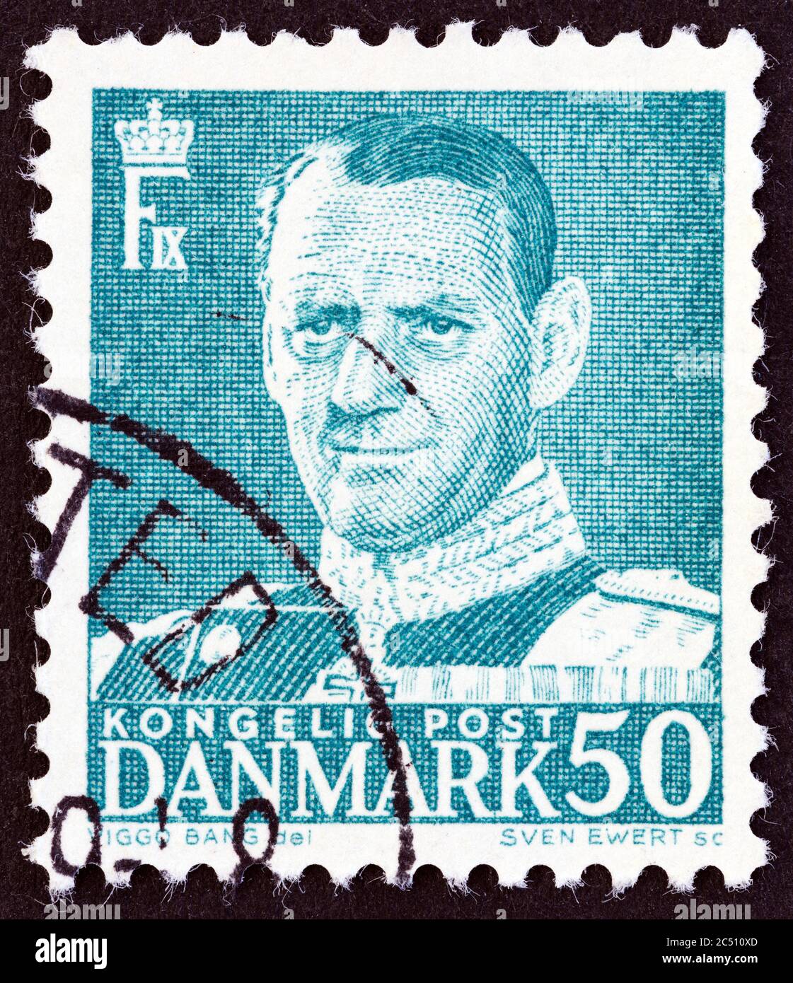 DENMARK - CIRCA 1950: A stamp printed in Denmark shows King Frederick IX, circa 1950. Stock Photo