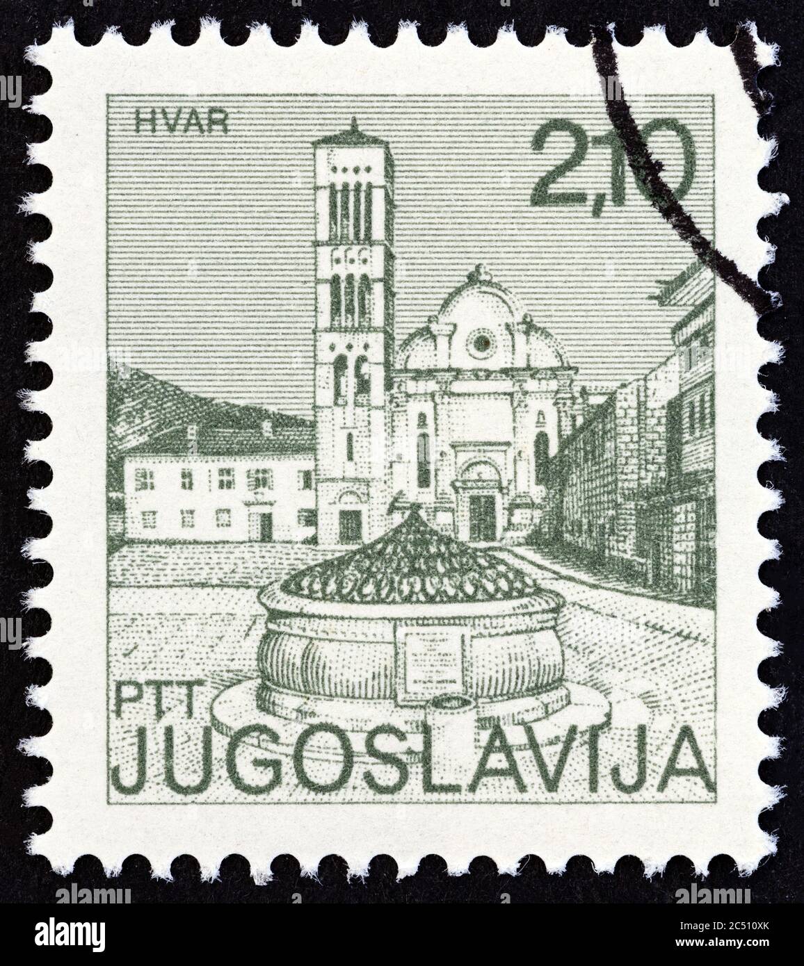 YUGOSLAVIA - CIRCA 1975: A stamp printed in Yugoslavia shows Hvar, Croatia, circa 1975. Stock Photo