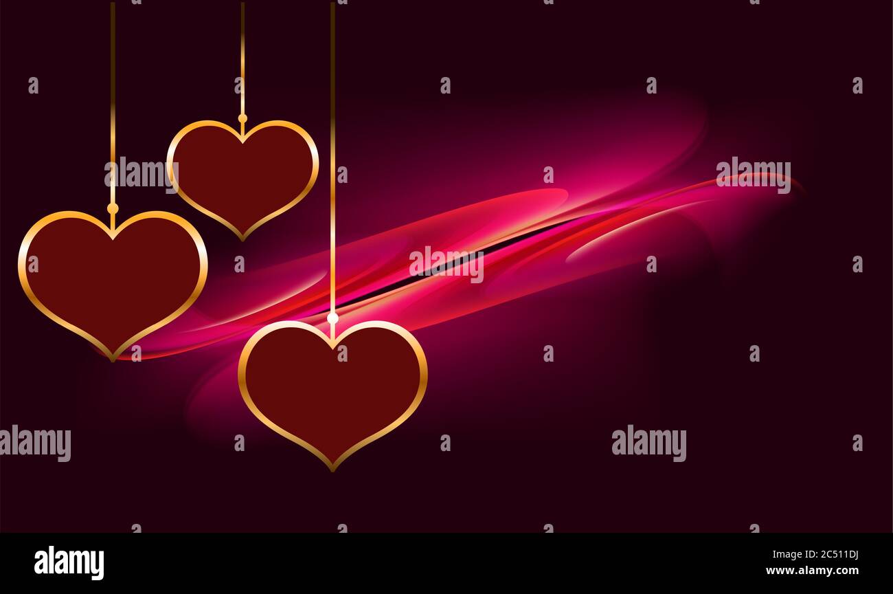 hanging gold hearts on abstract background Stock Vector