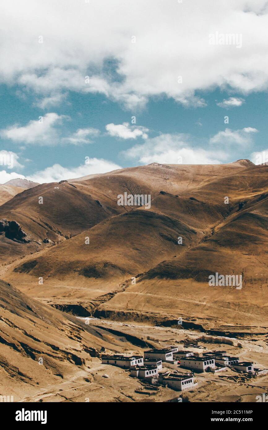 A Tibetan village hidden in the mountains of Himalayas, in Tibet, China ...